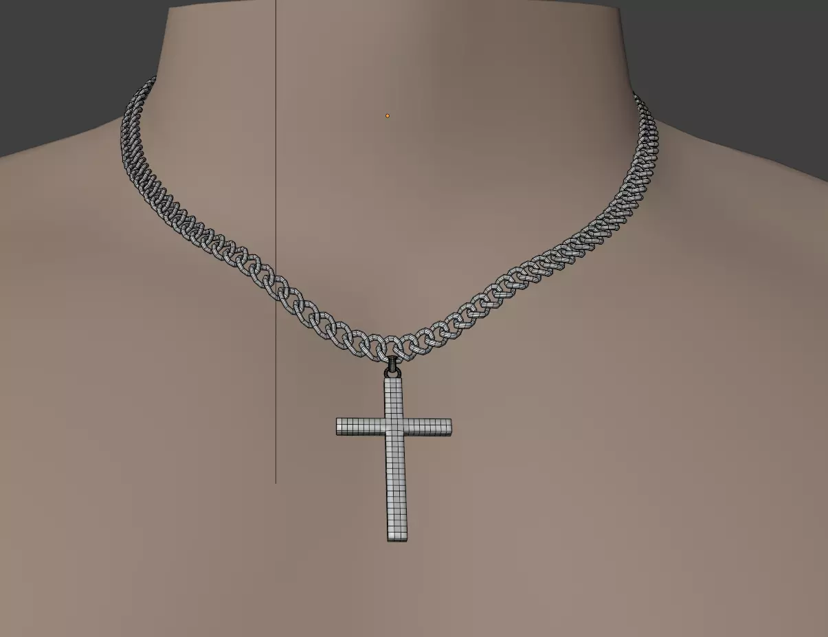 Chain with Cross Pendant Low-poly 3D model_2