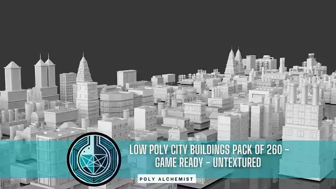 Low Poly City Buildings Pack Of 260 - Game Ready - Untextured 