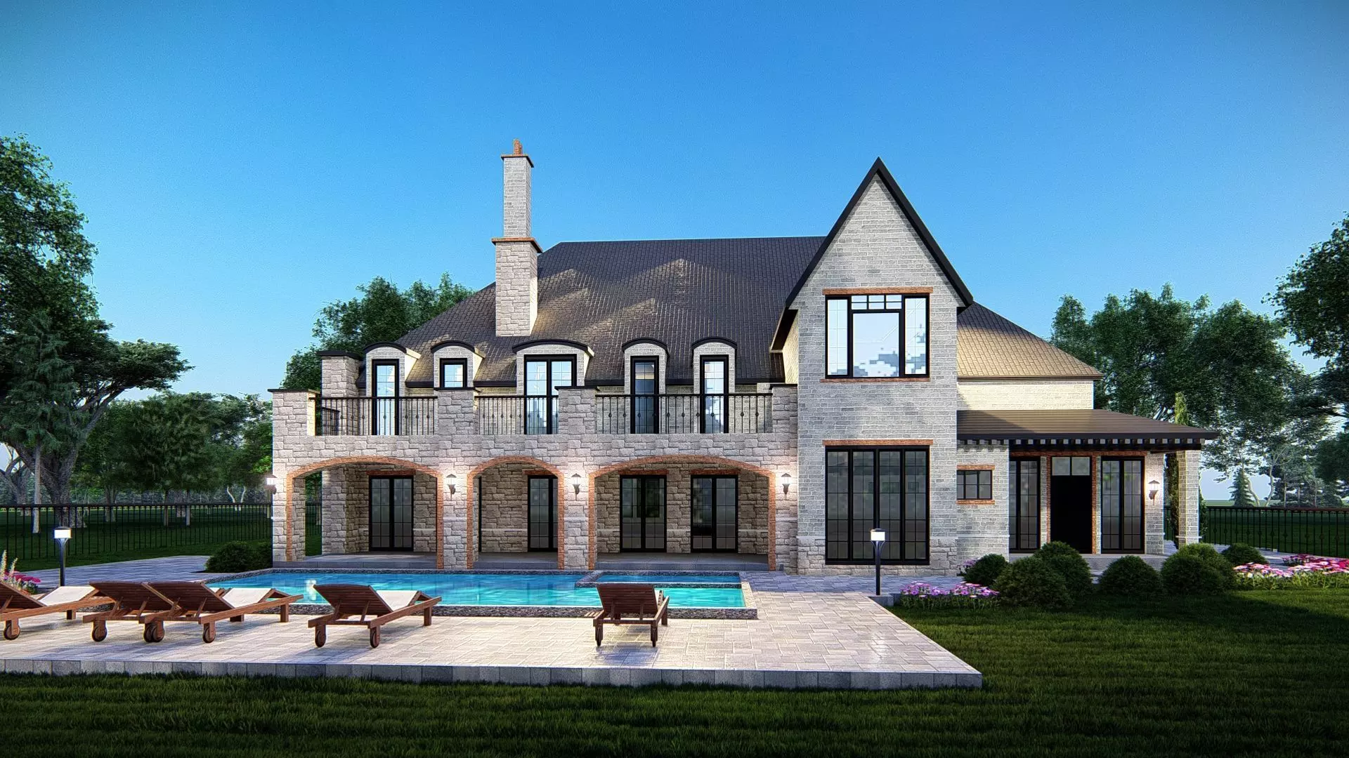 Luxury Stone House 3D Model Modern Suburban Villa Detailed  3D model_1