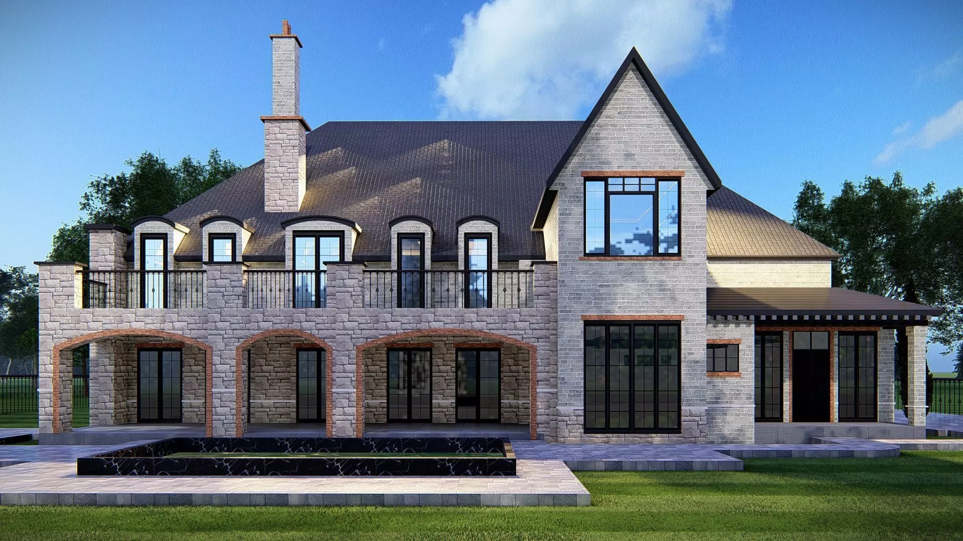 Luxury Stone House 3D Model Modern Suburban Villa Detailed  3D model_2