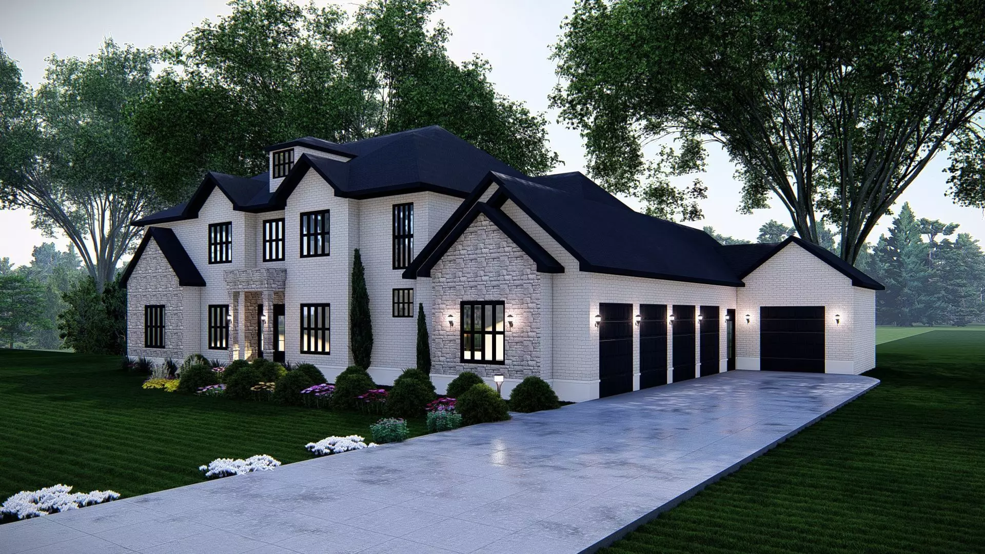 Luxury Stone House 3D Model Modern Suburban Villa 3D model_2