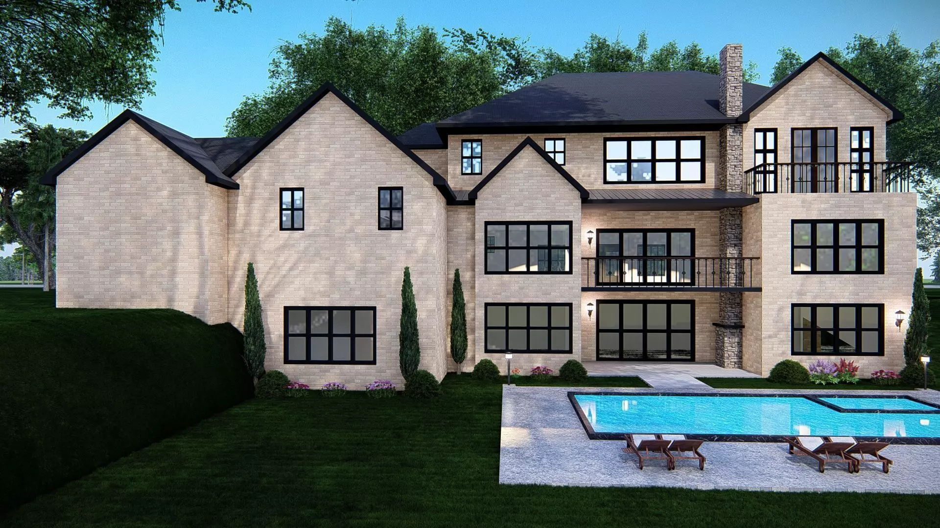 Luxury Stone House 3D Model Modern Suburban Villa 3D model_1