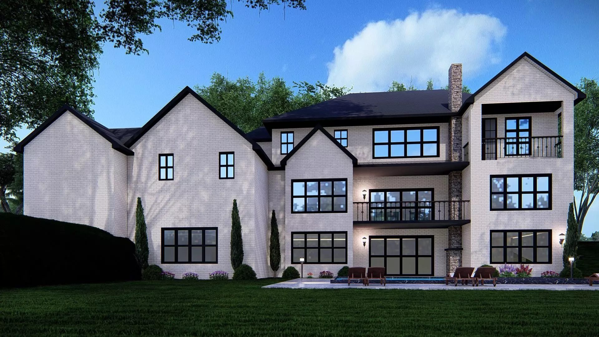 Luxury Stone House 3D Model Modern Suburban Villa 3D model_3