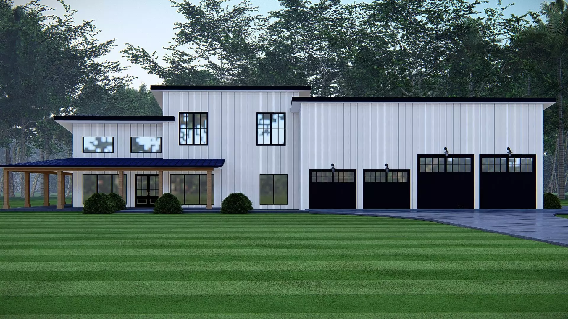 Modern American Barndominium Farmhouse 3D Home with Garage 3D model_4