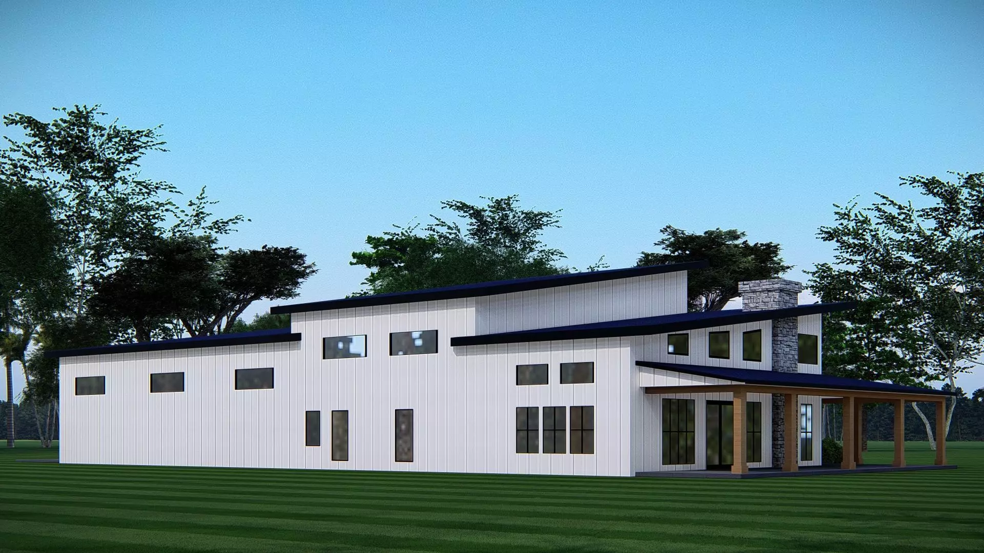 Modern American Barndominium Farmhouse 3D Home with Garage 3D model_3