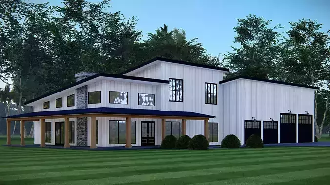 Modern American Barndominium Farmhouse 3D  Home with  Garage