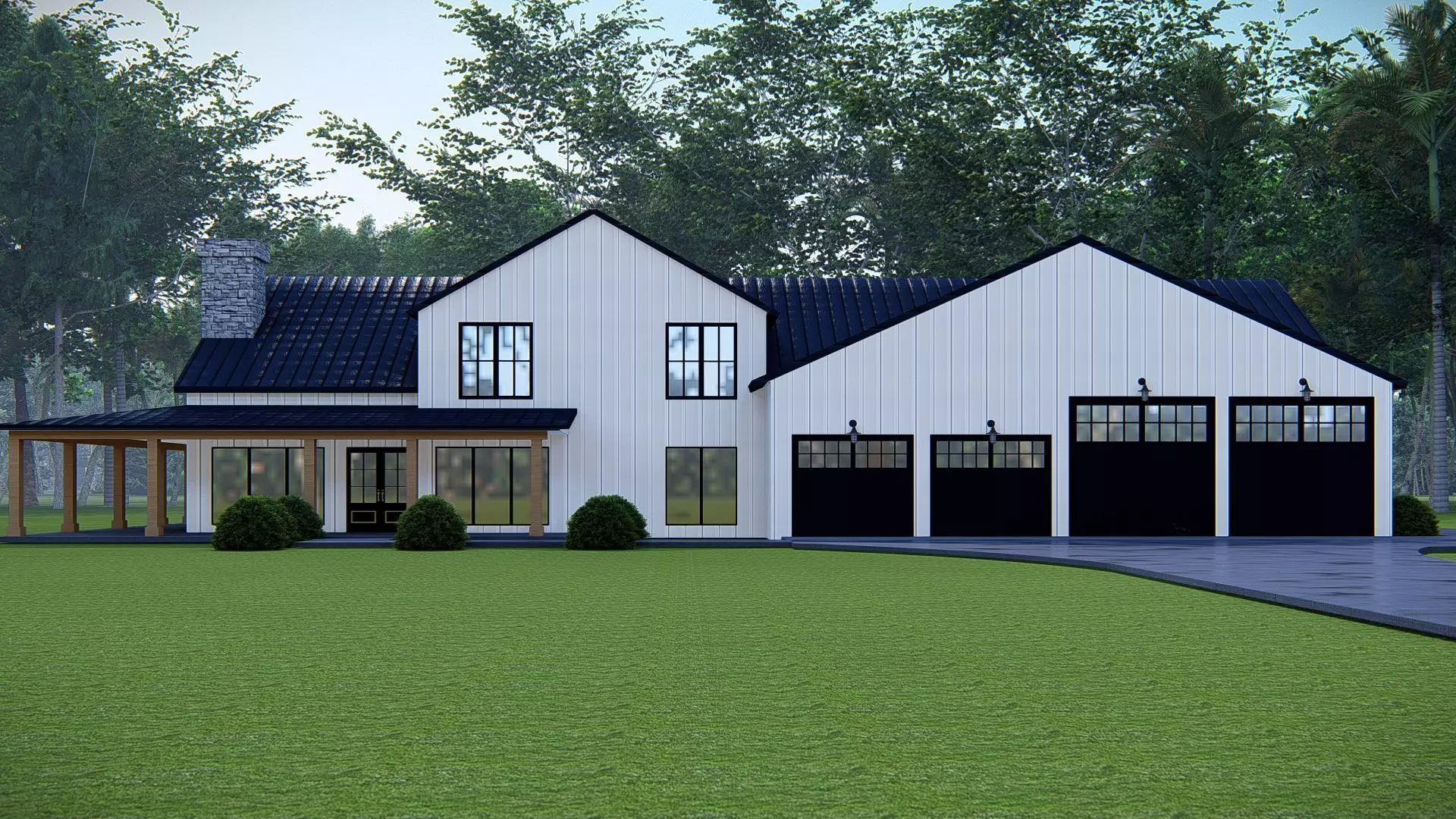 Modern American Barndominium Farmhouse 3D Model Home Garage 3D model_0
