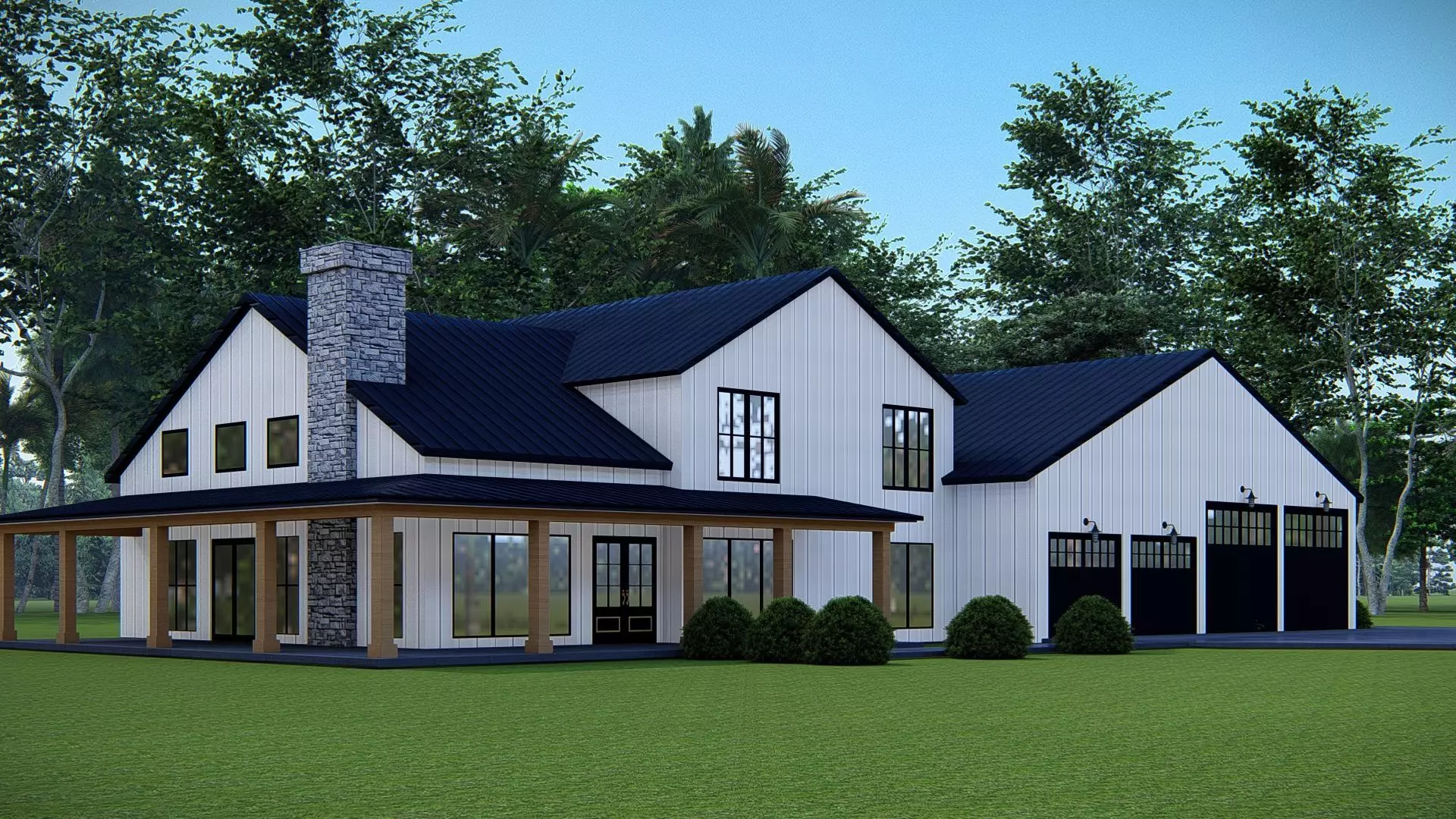 Modern American Barndominium Farmhouse 3D Model Home Garage 3D model_1