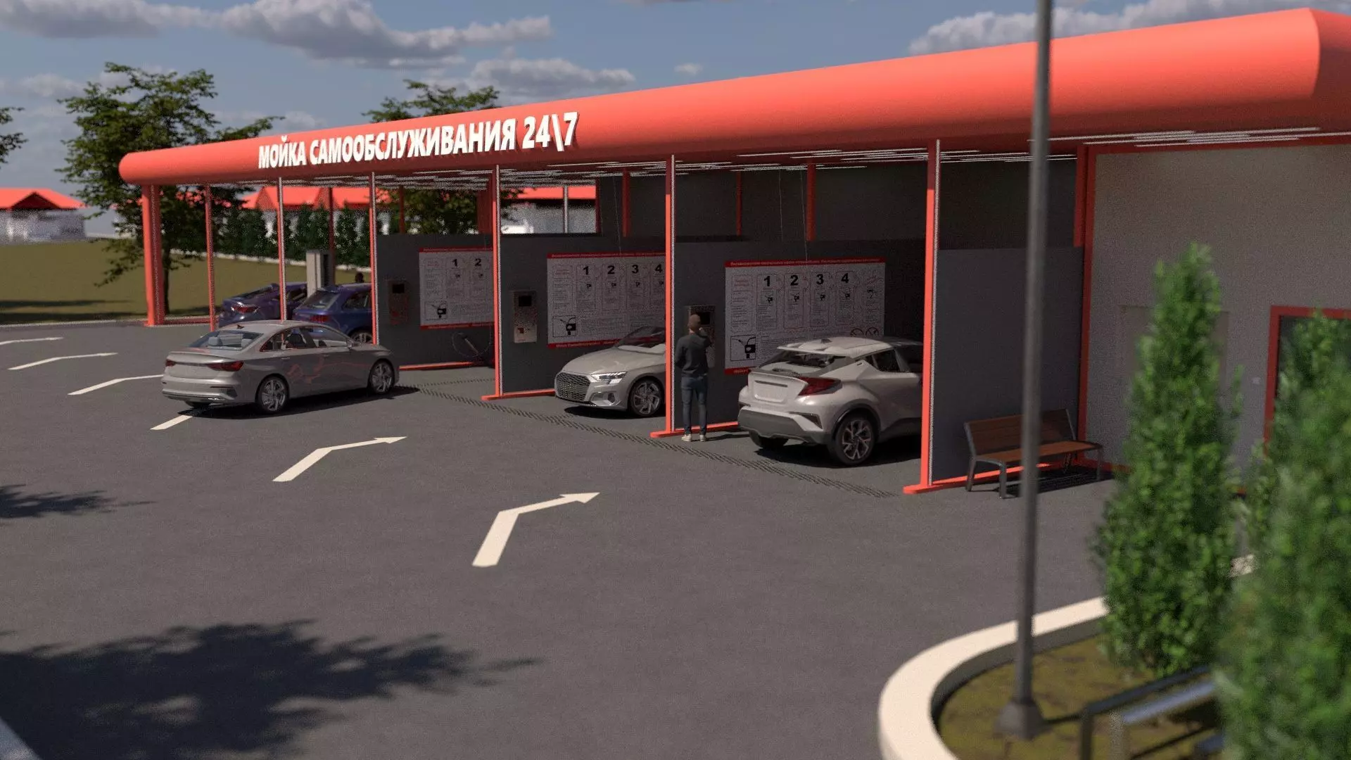 3D Car Wash Station with Vehicles 3D model_2