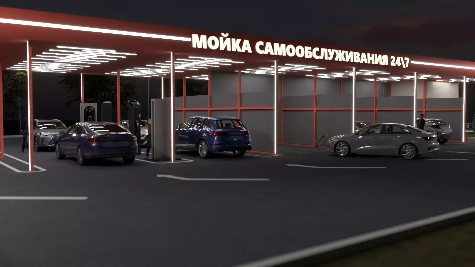 3D Car Wash Station with Vehicles 3D model_0