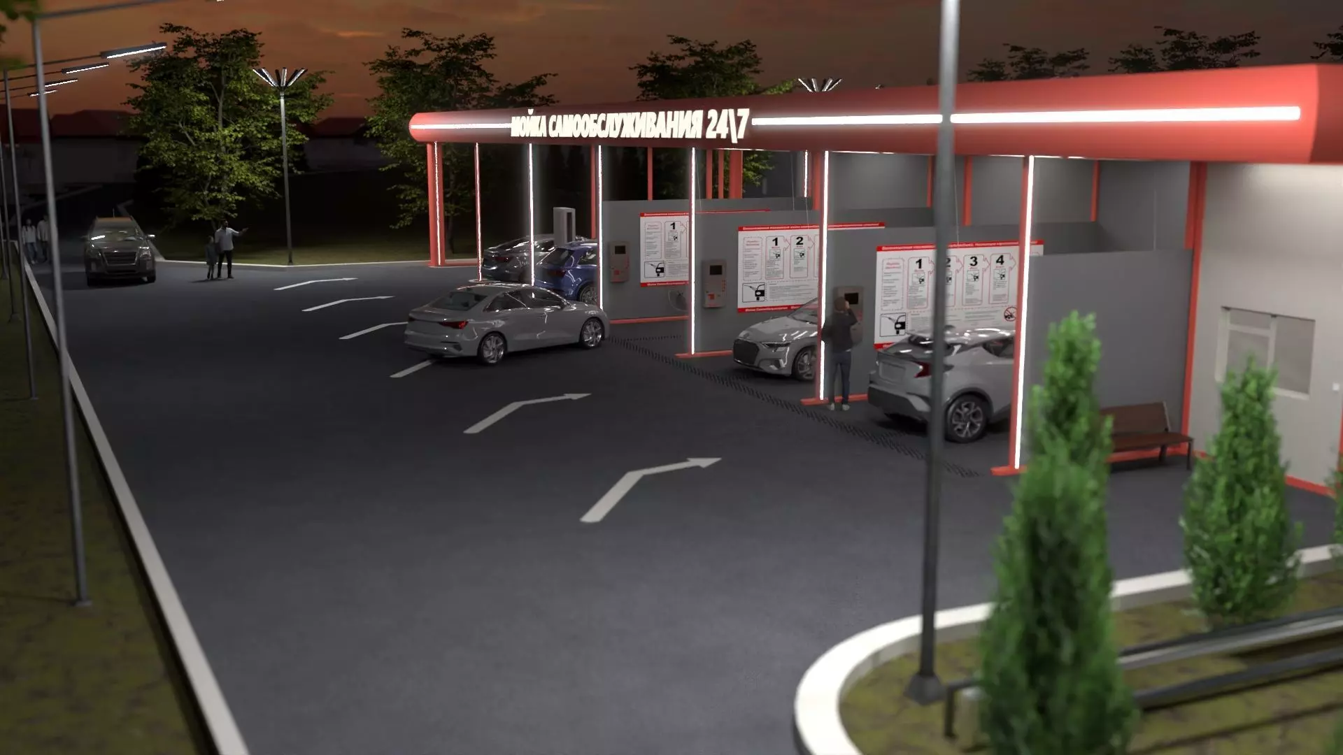 3D Car Wash Station with Vehicles 3D model_3