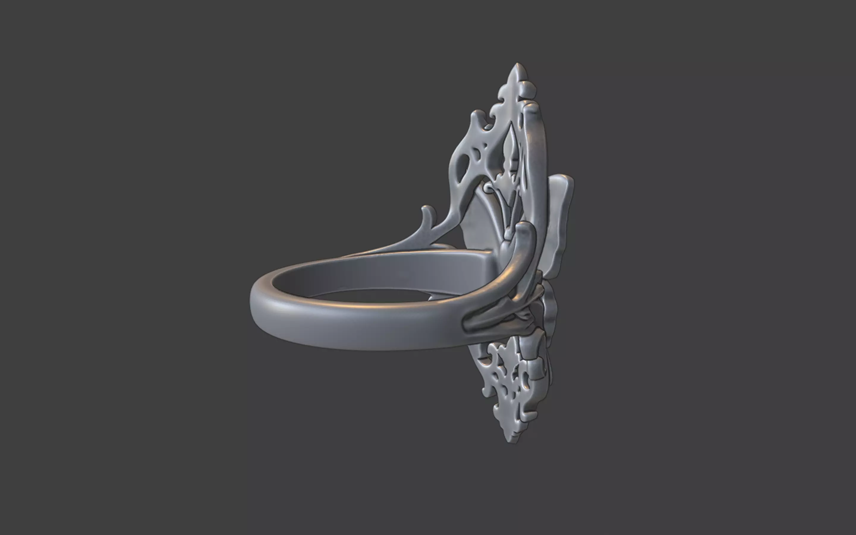 large gothic butterfly ring 3D print model_5