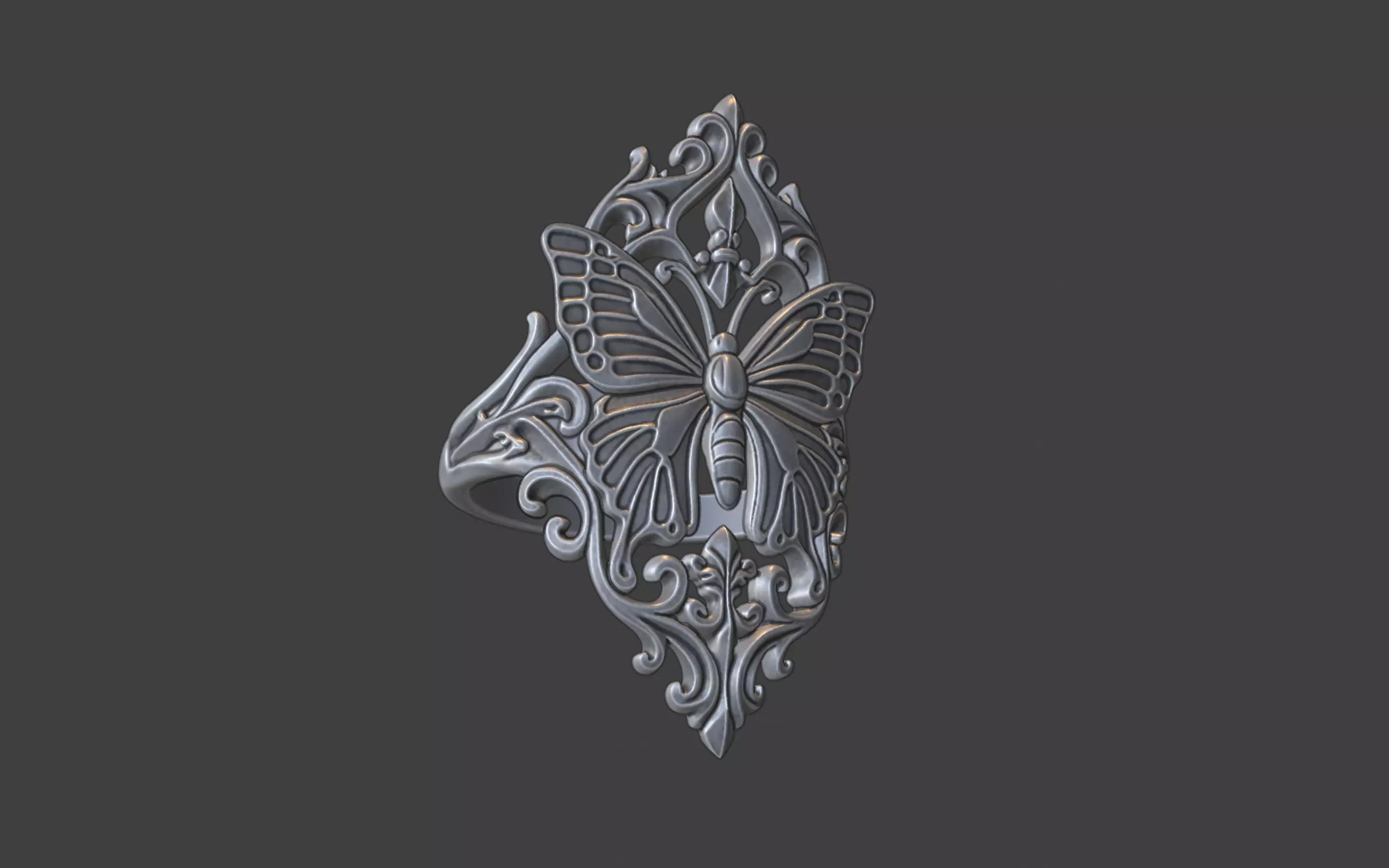 large gothic butterfly ring 3D print model_15