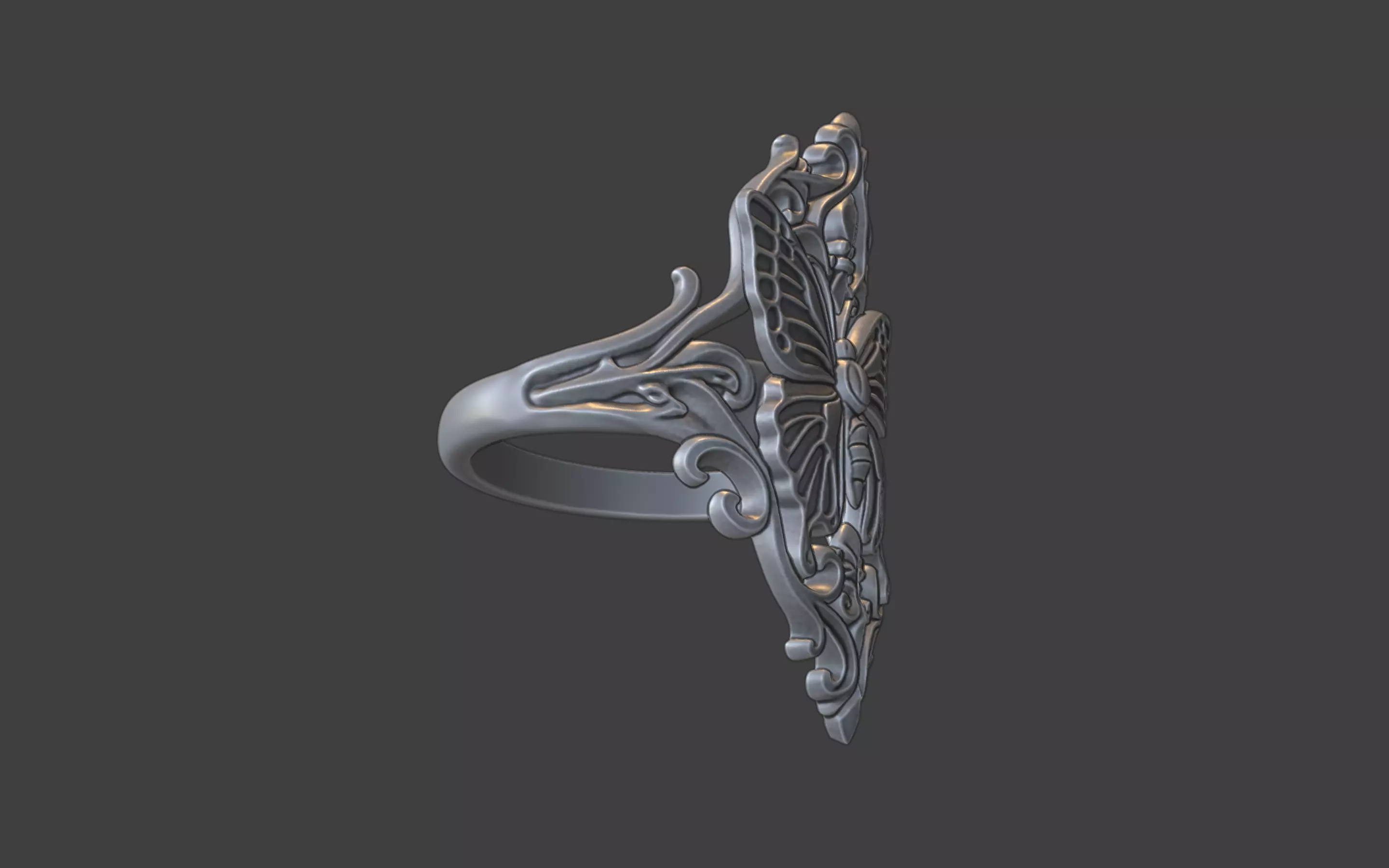 large gothic butterfly ring 3D print model_6