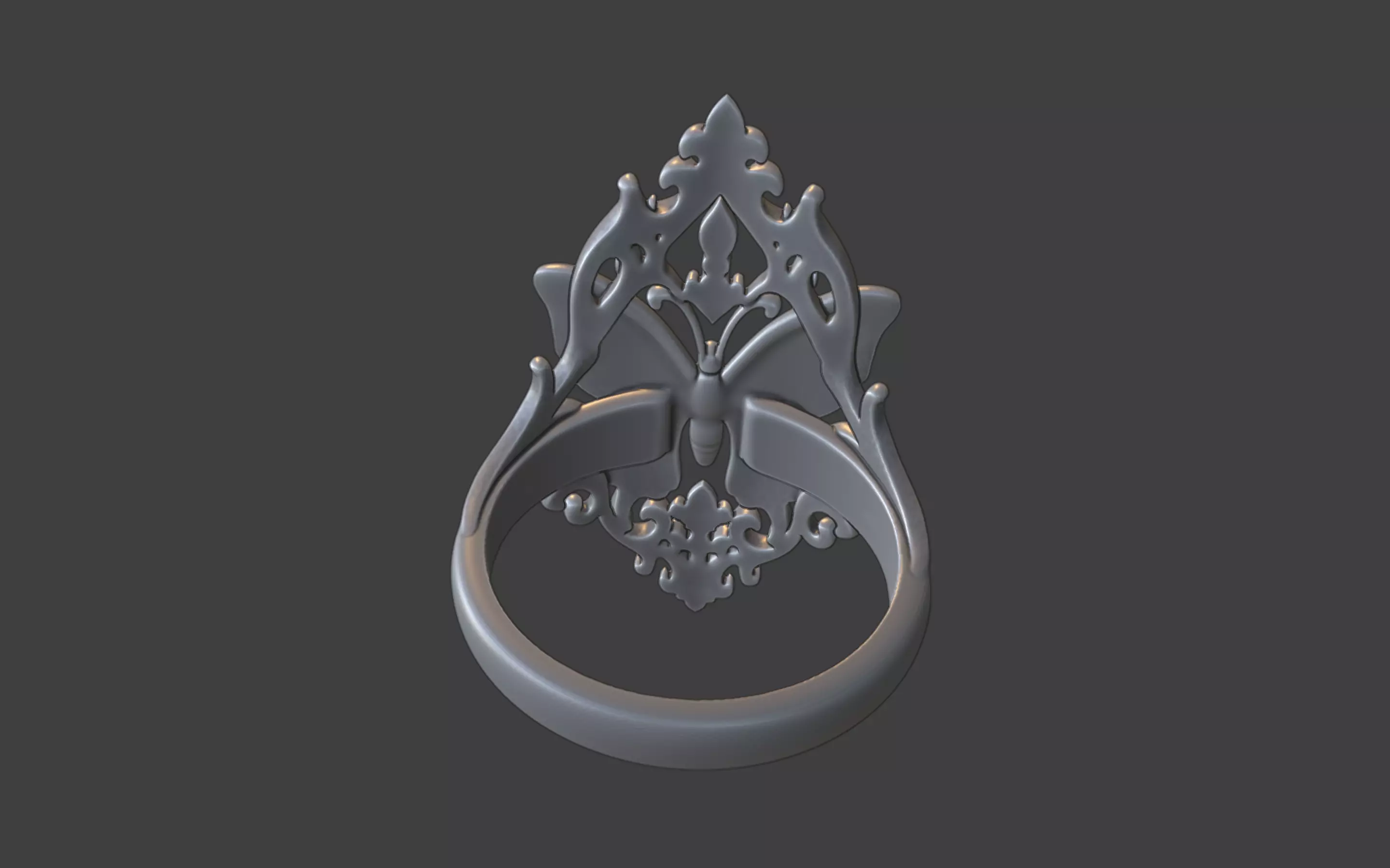 large gothic butterfly ring 3D print model_12