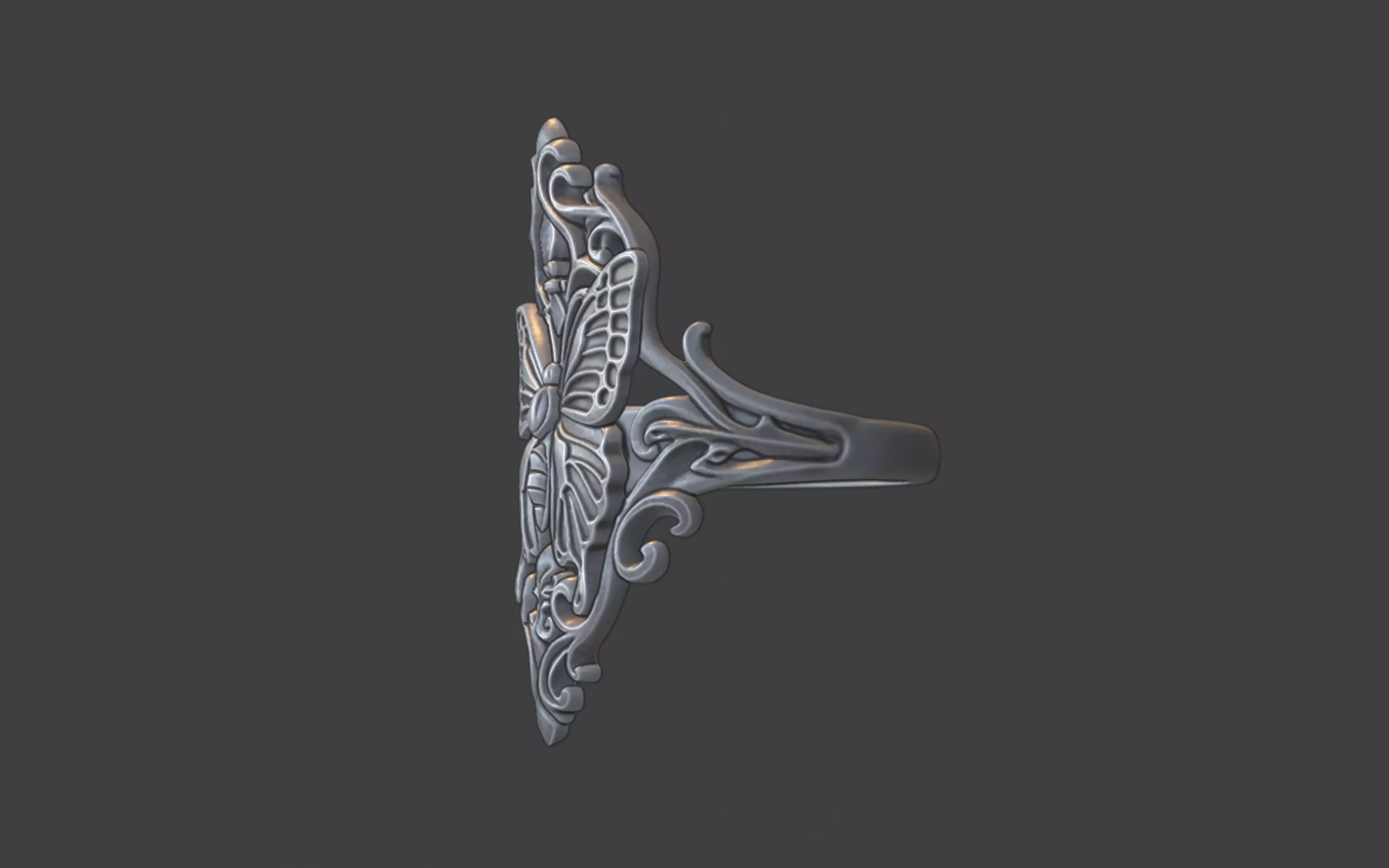 large gothic butterfly ring 3D print model_2