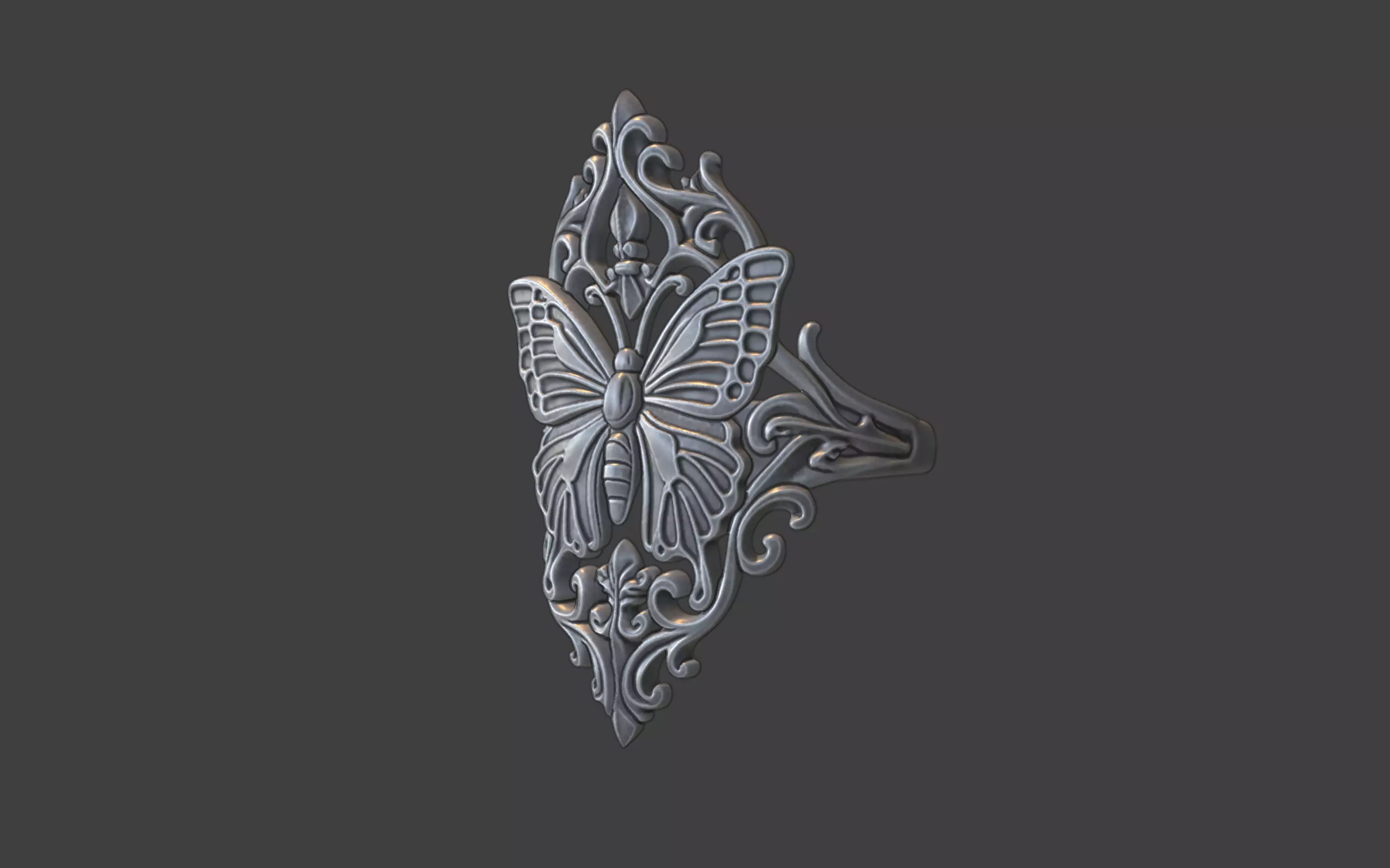 large gothic butterfly ring 3D print model_9