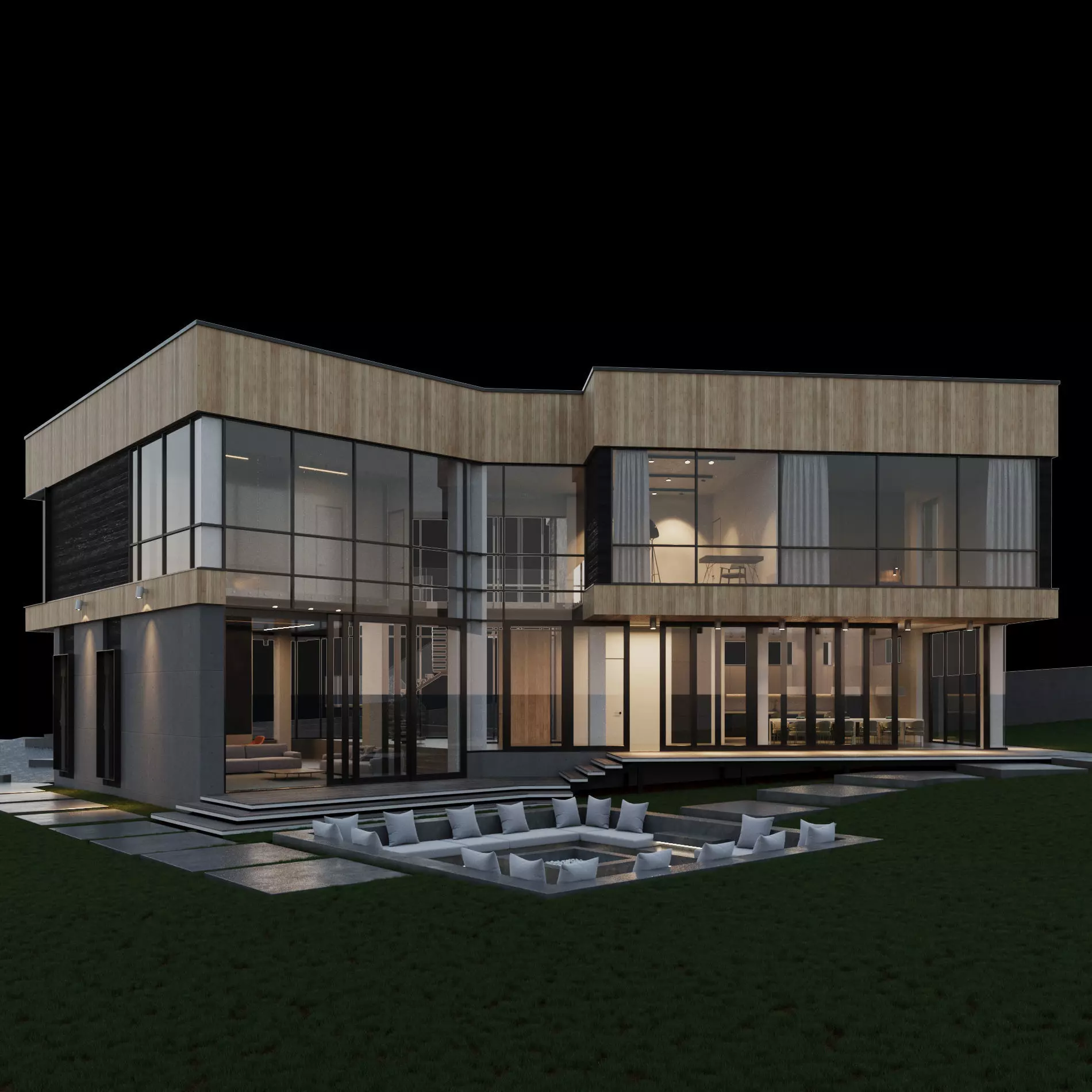 Modern luxury house with full furniture Exterior and Interior 3D model