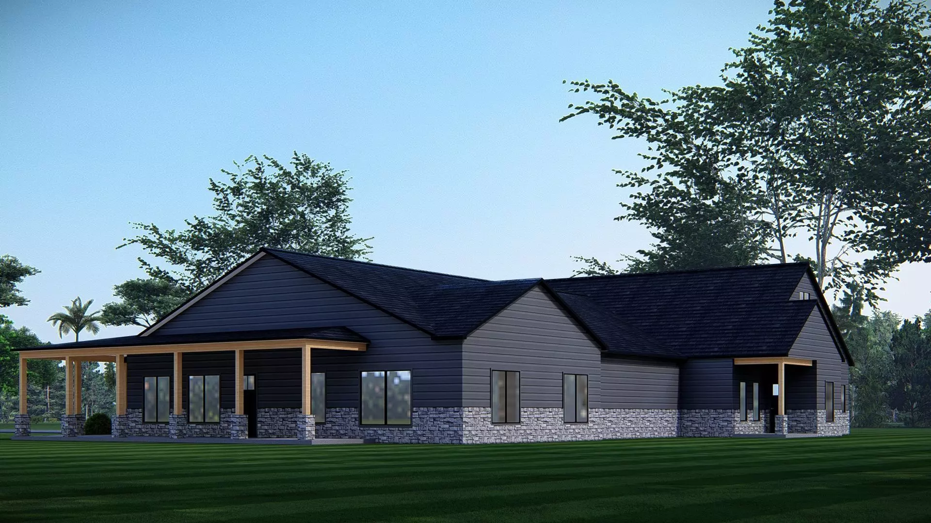 Barndominium Tiny House Exterior Compact Barn Style Modern Home 3D model_4