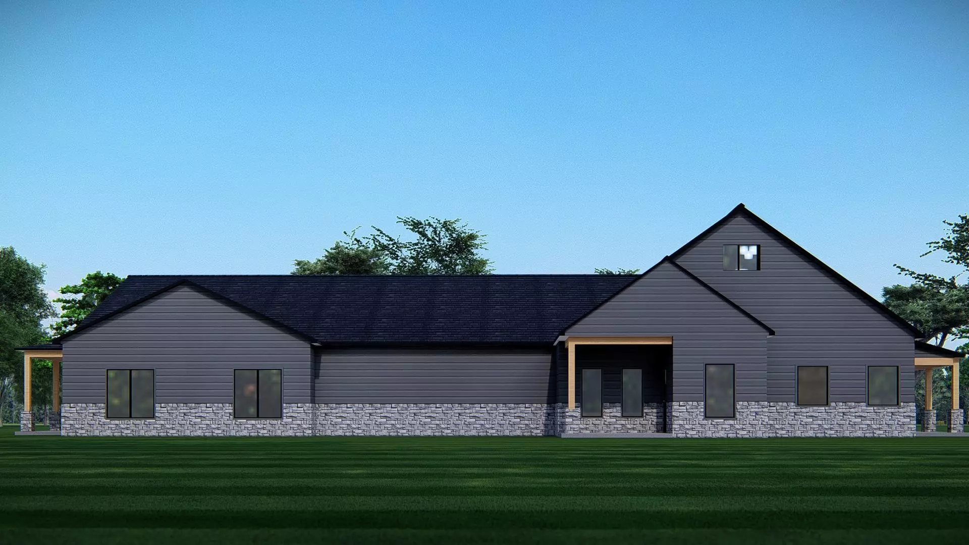 Barndominium Tiny House Exterior Compact Barn Style Modern Home 3D model_5