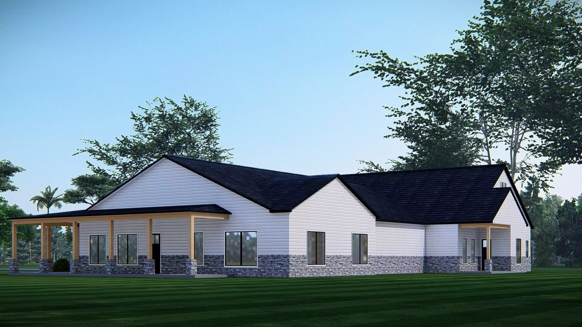 Barndominium Tiny House Exterior Compact Barn Style Modern Home 3D model_2