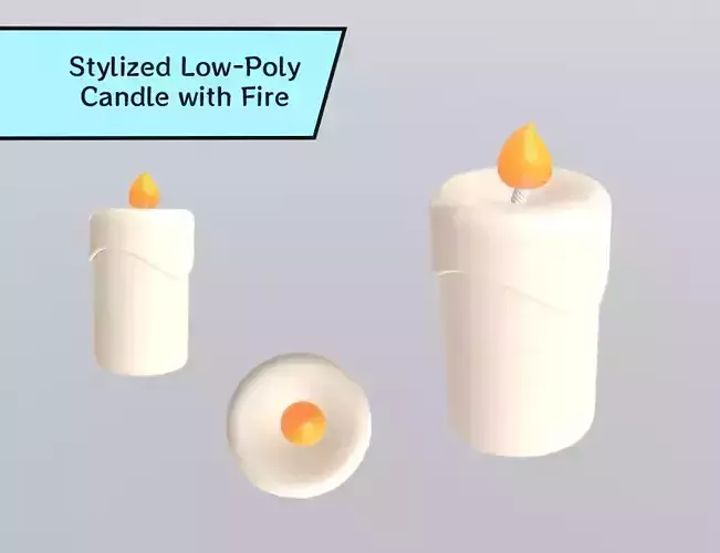 Stylized Low-Poly Candle with Fire Low-poly 3D model