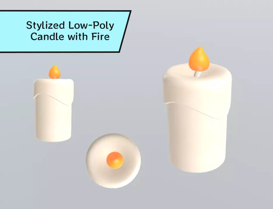 Stylized Low-Poly Candle with Fire Low-poly 3D model_0
