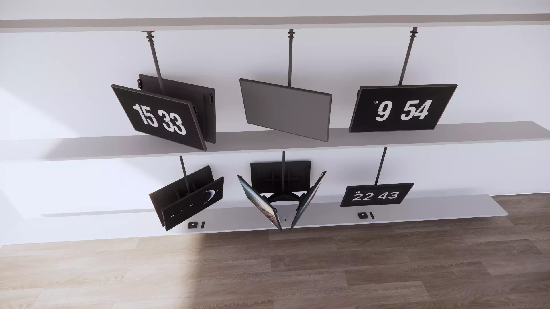 3D Model Modern Suspended Display and Digital Clock Setup and TV Low-poly 3D model_2