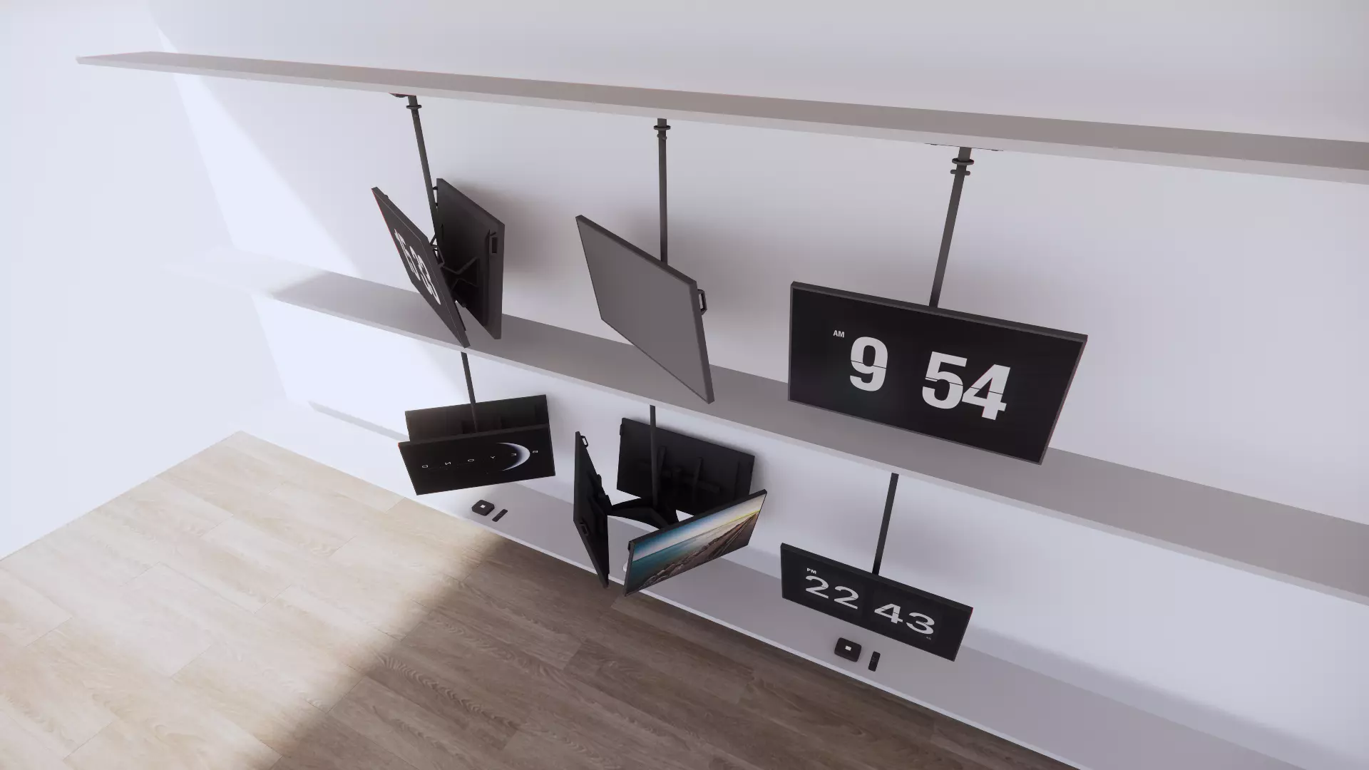 3D Model Modern Suspended Display and Digital Clock Setup and TV Low-poly 3D model_3