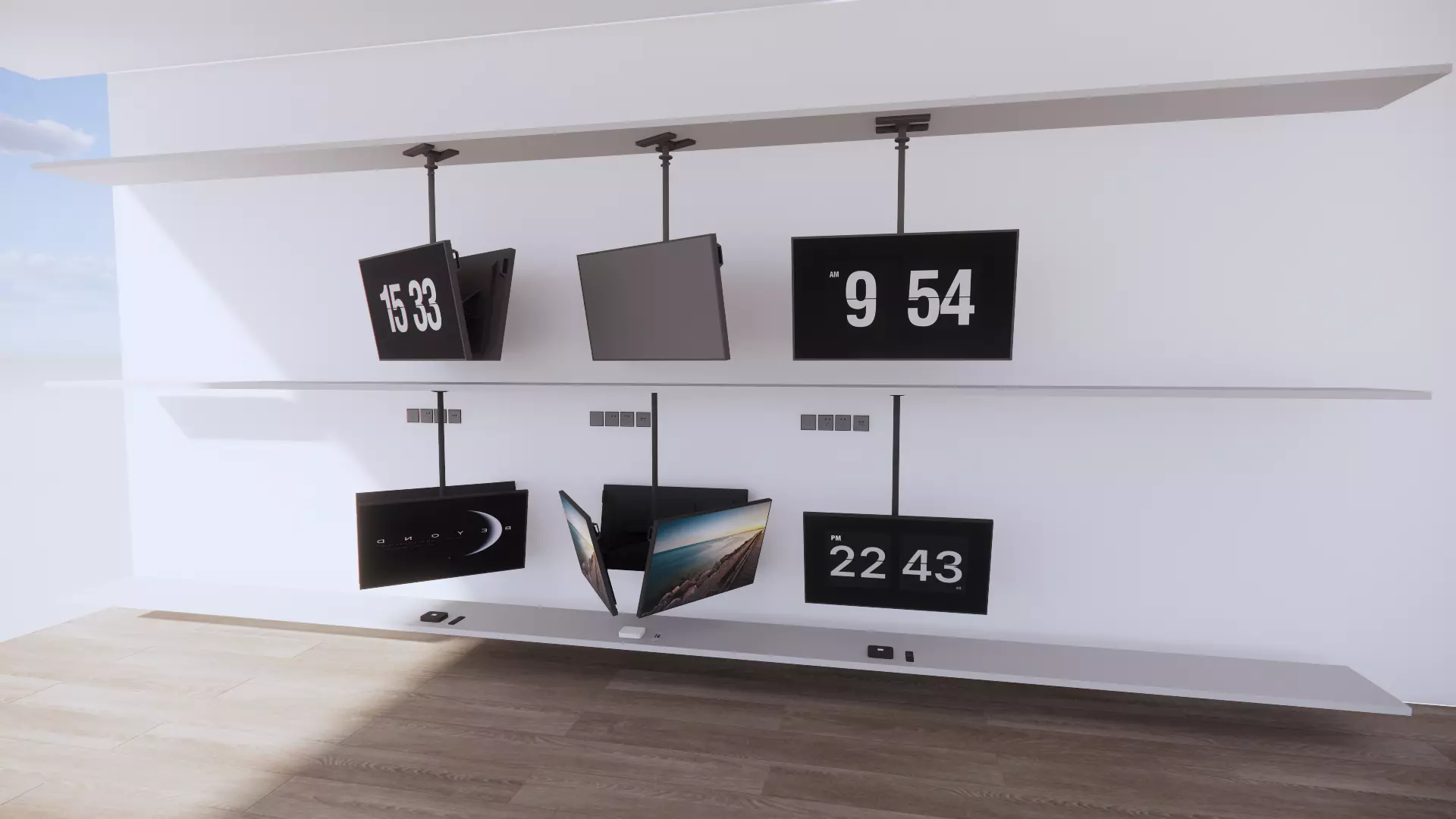 3D Model Modern Suspended Display and Digital Clock Setup and TV Low-poly 3D model_0