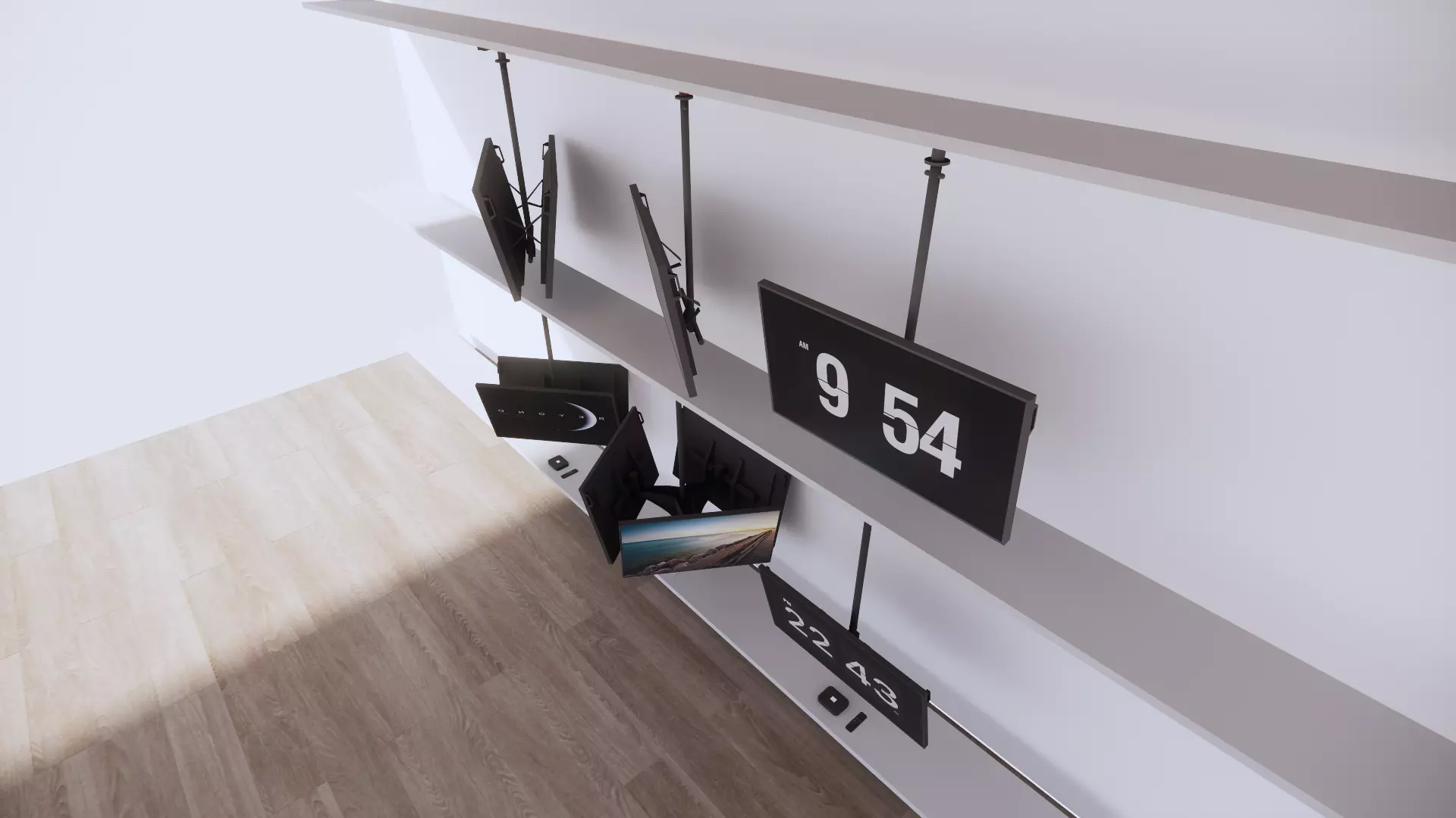 3D Model Modern Suspended Display and Digital Clock Setup and TV Low-poly 3D model_4