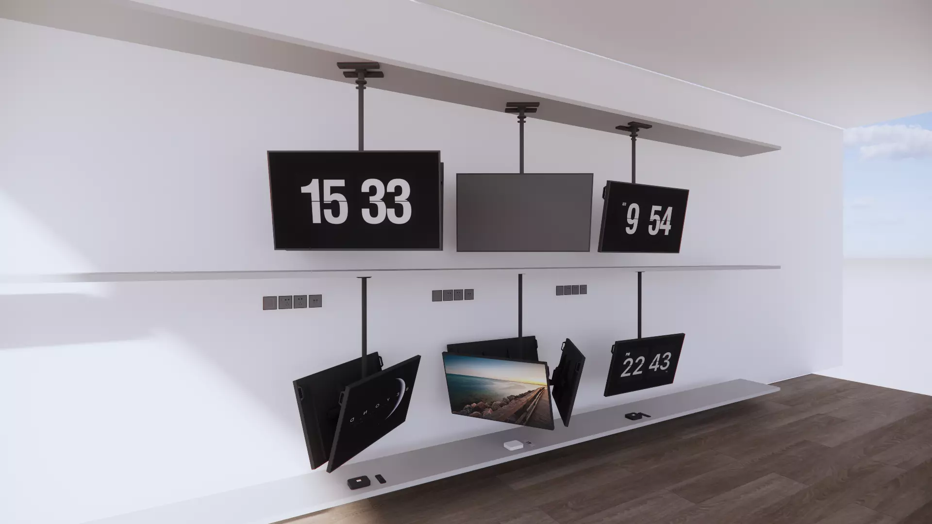 3D Model Modern Suspended Display and Digital Clock Setup and TV Low-poly 3D model_1