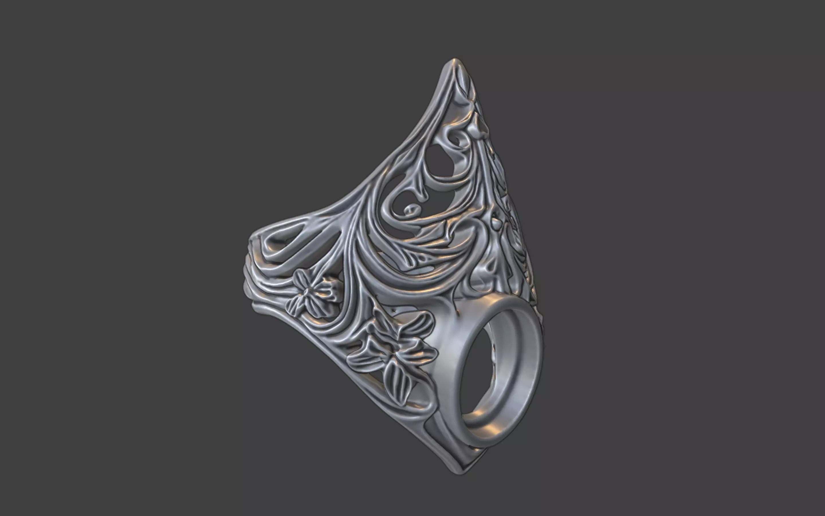 gothic scrollwork gemstone ring silver 3D print model_16