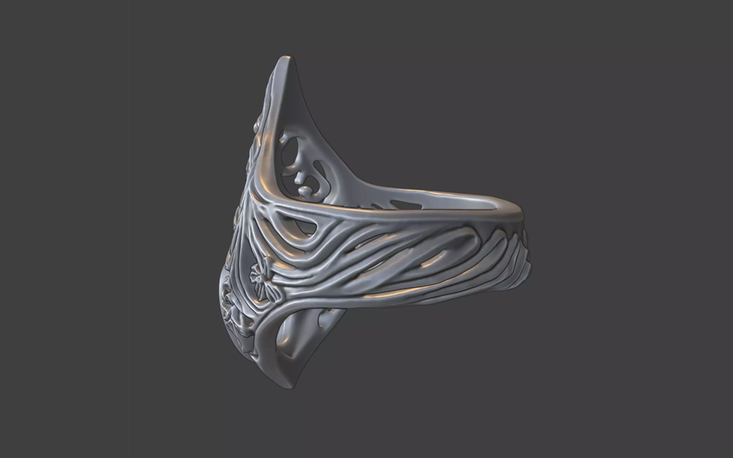 gothic scrollwork gemstone ring silver 3D print model_12