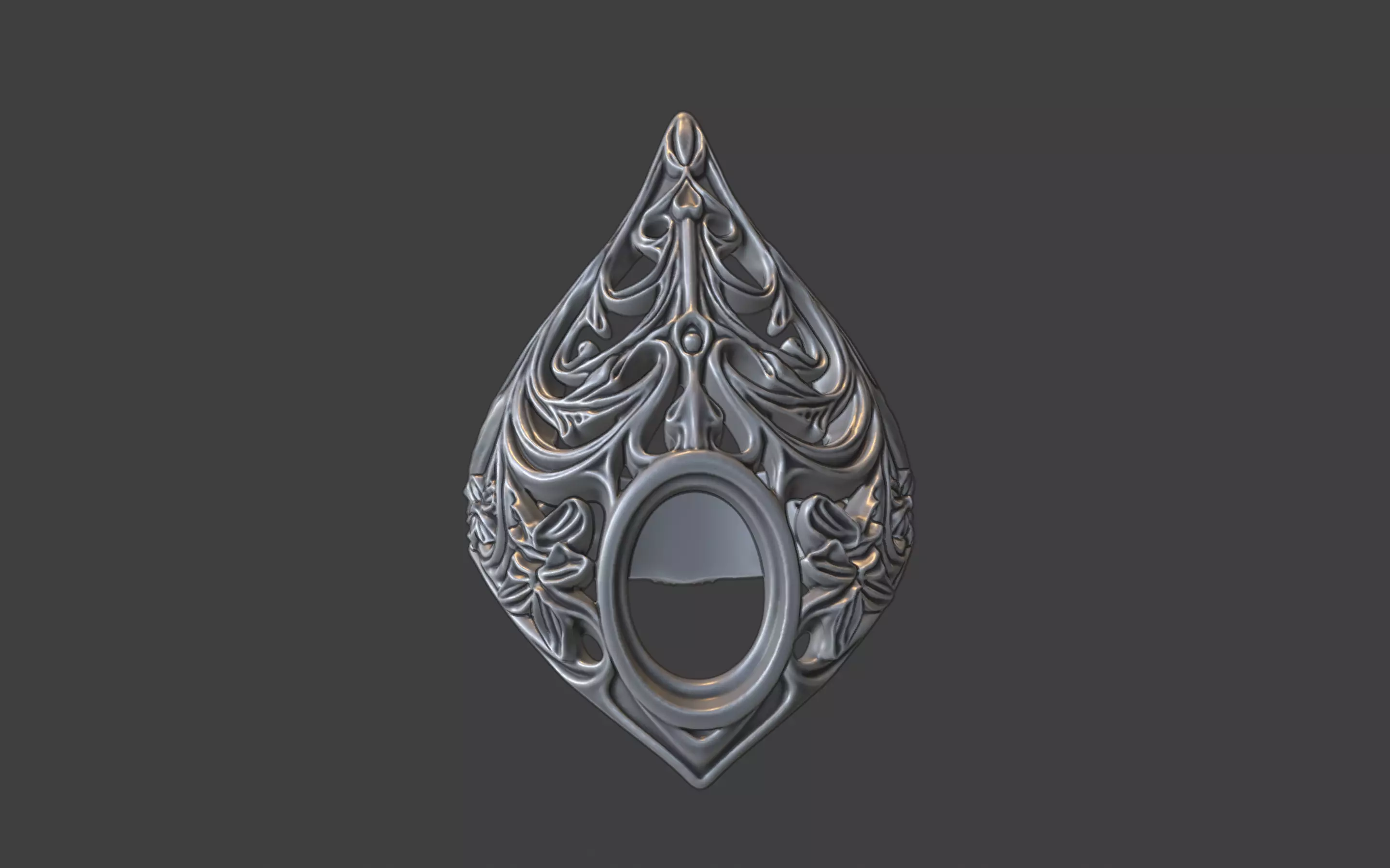 gothic scrollwork gemstone ring silver 3D print model_0