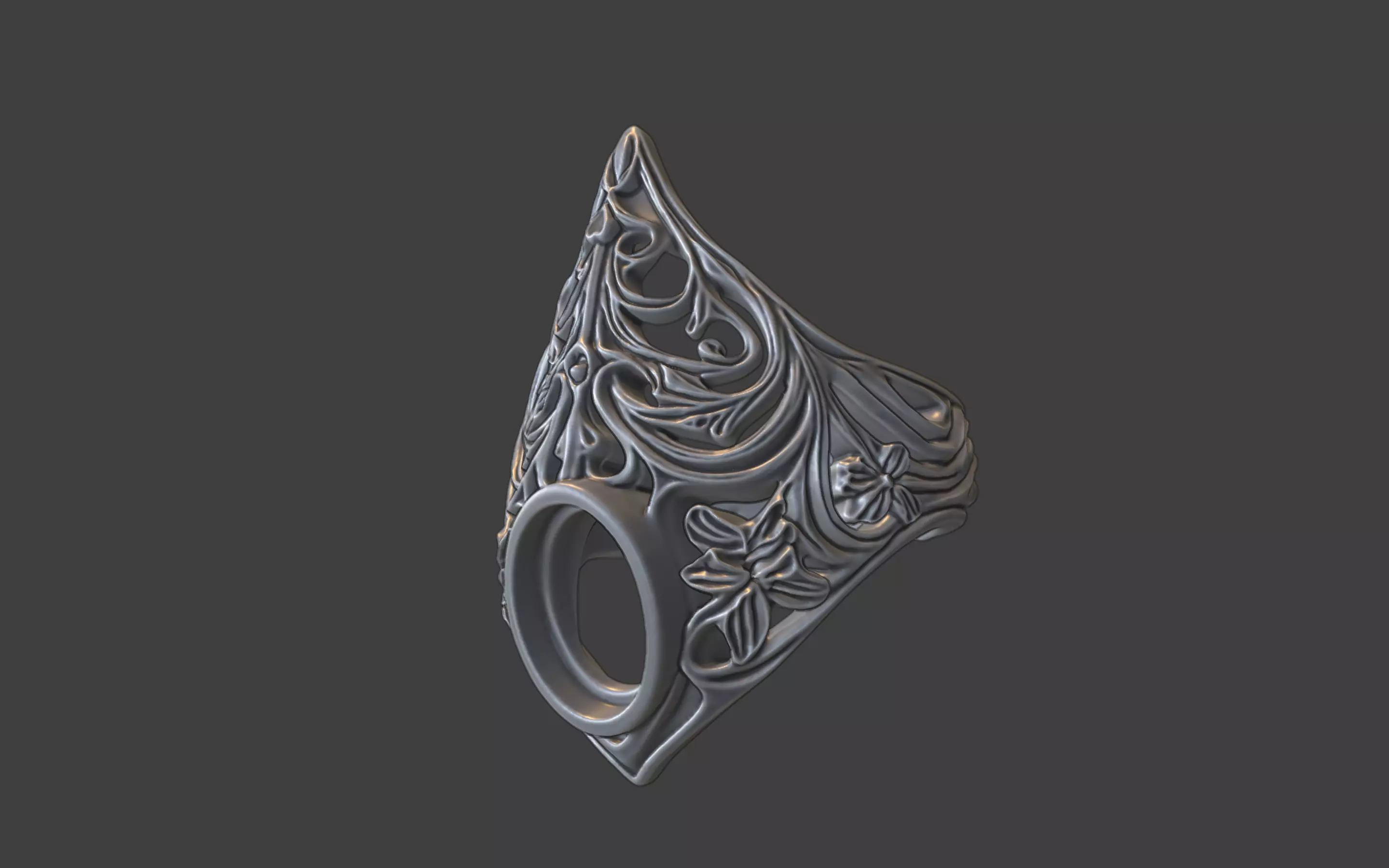 gothic scrollwork gemstone ring silver 3D print model_10