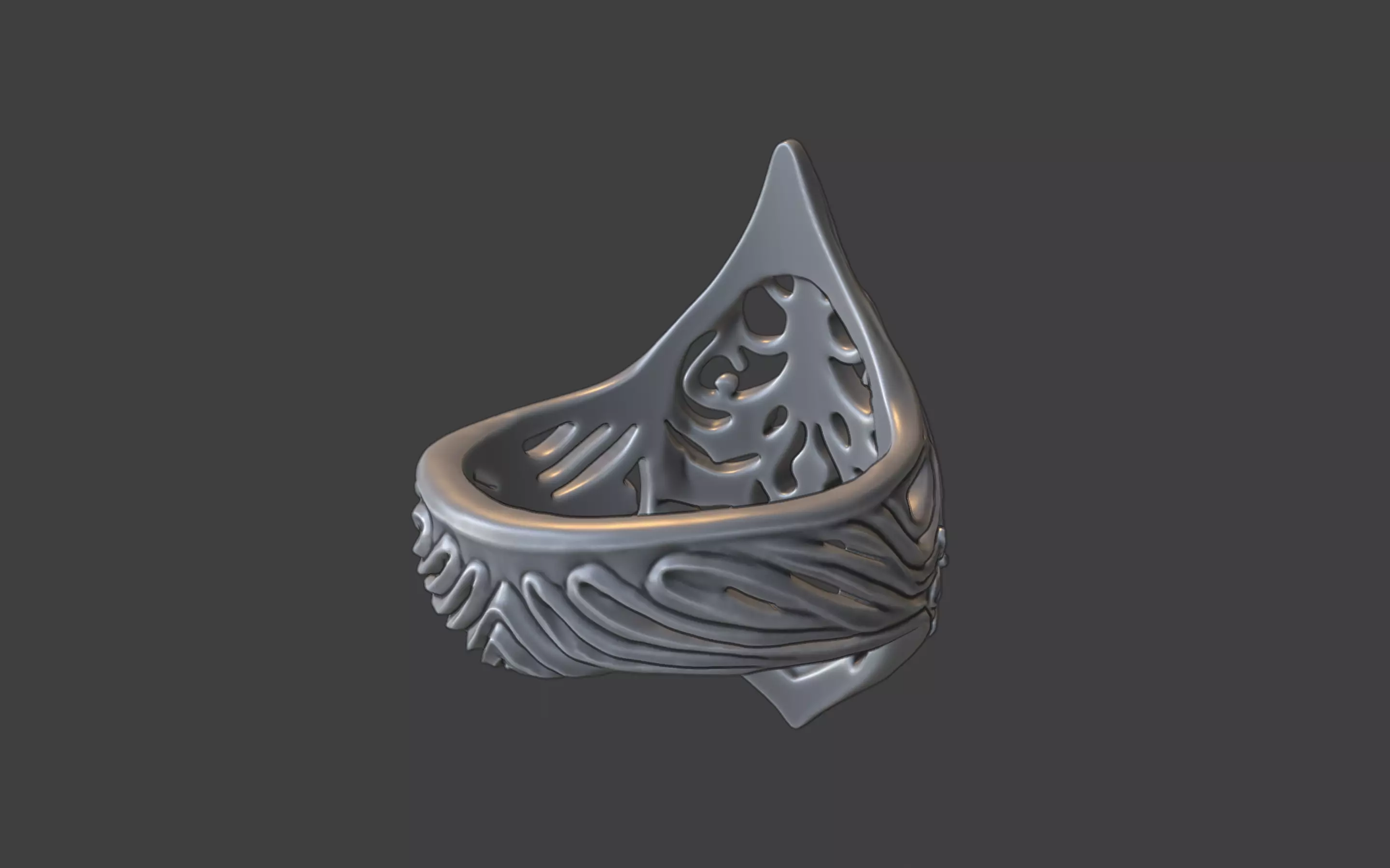gothic scrollwork gemstone ring silver 3D print model_14