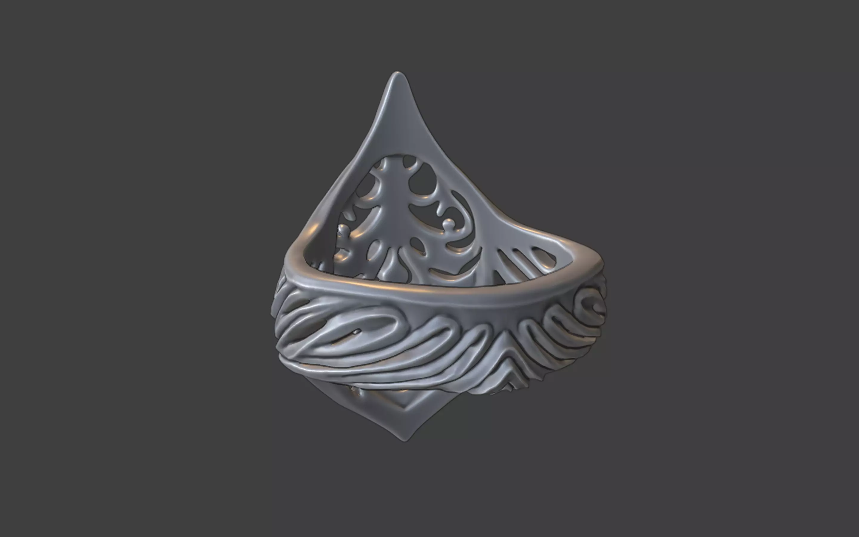 gothic scrollwork gemstone ring silver 3D print model_4