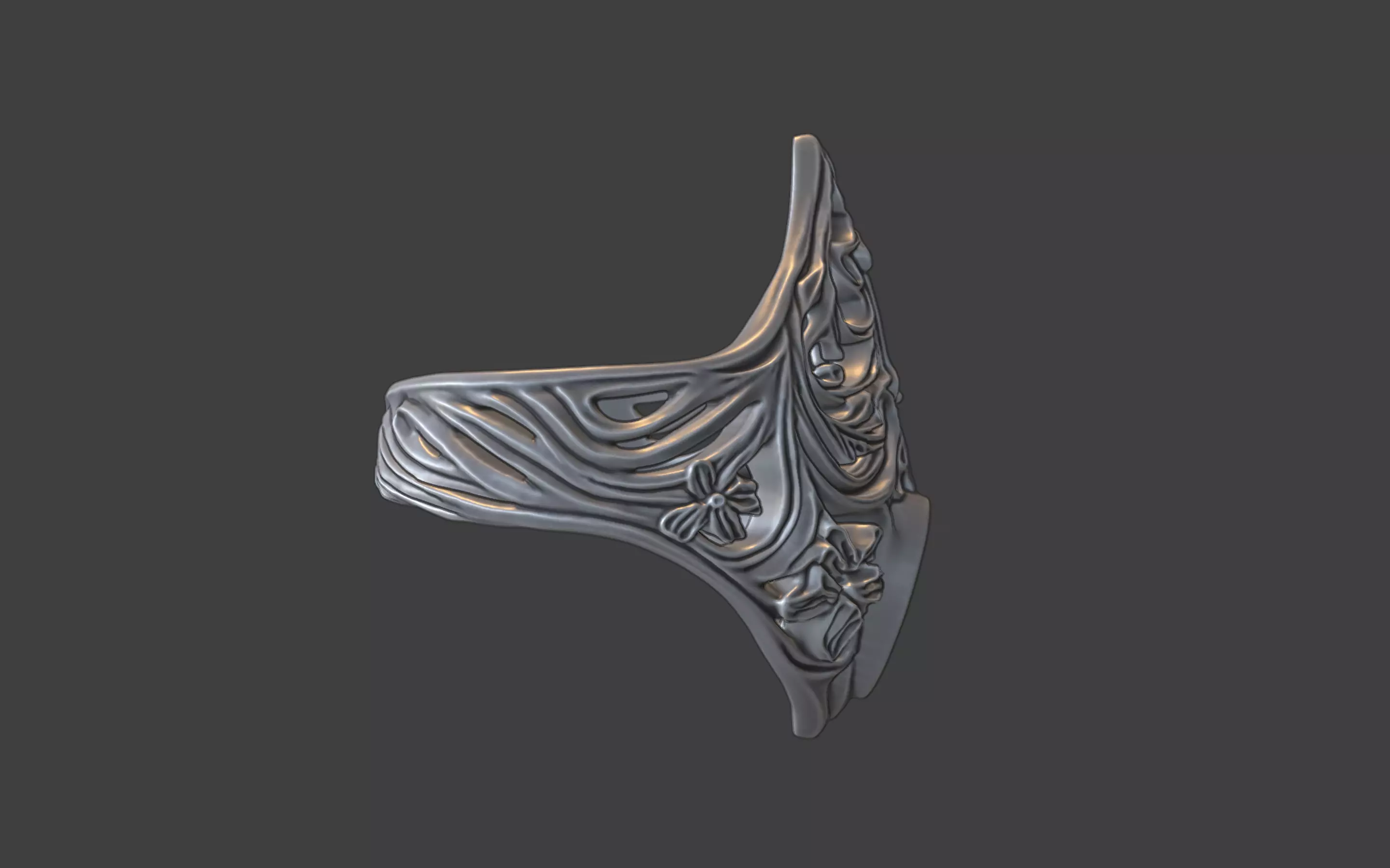 gothic scrollwork gemstone ring silver 3D print model_15