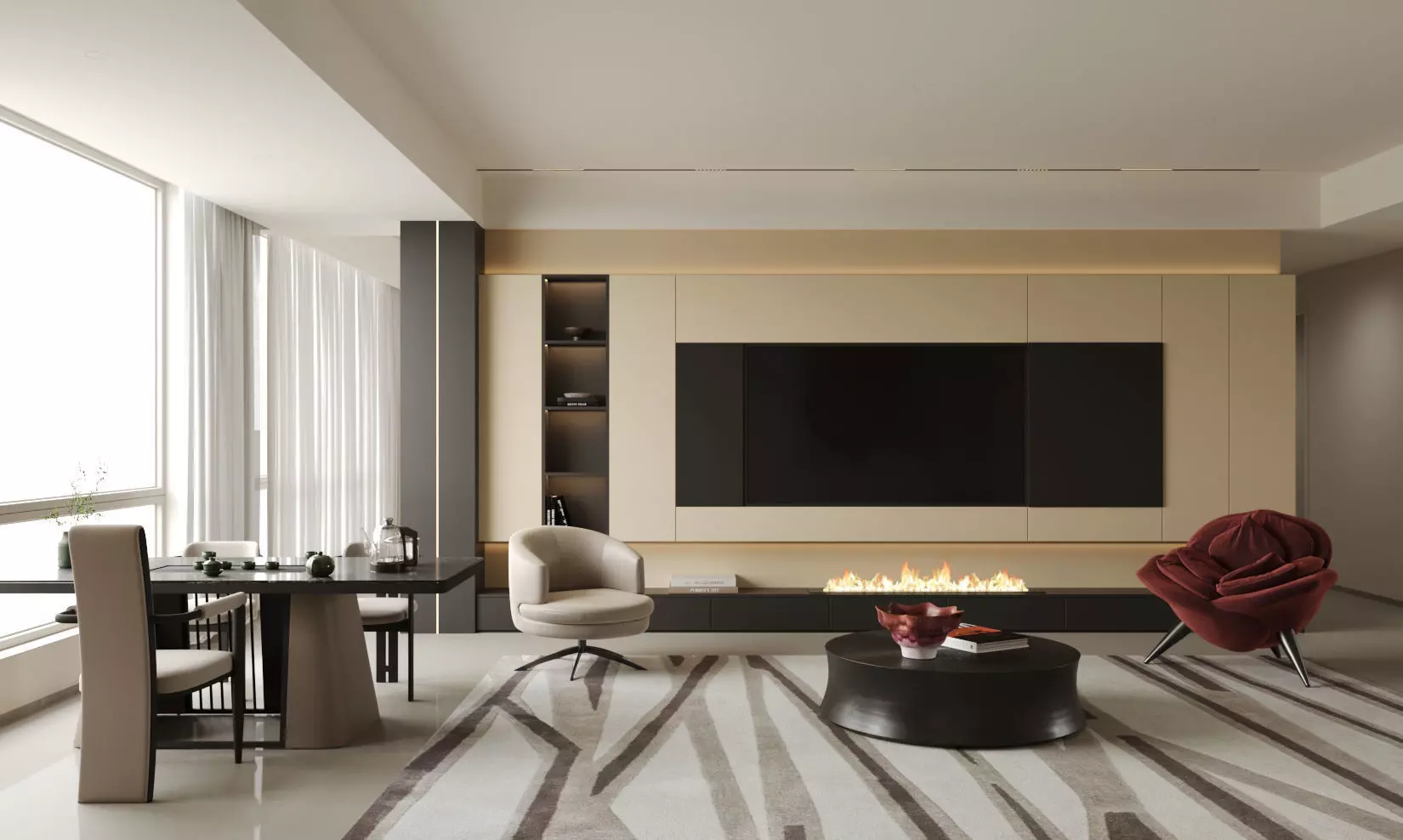 Italian - style living and dining room 3D model_1