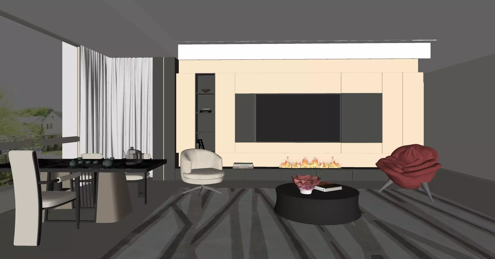 Italian - style living and dining room 3D model_5