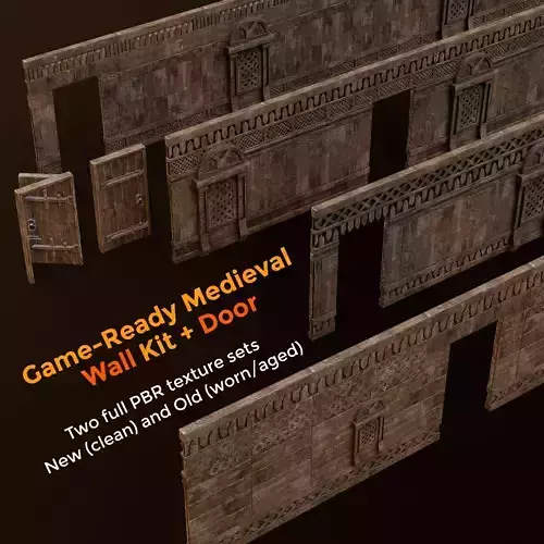 Medieval Modular Wall and Door Pack Game Ready