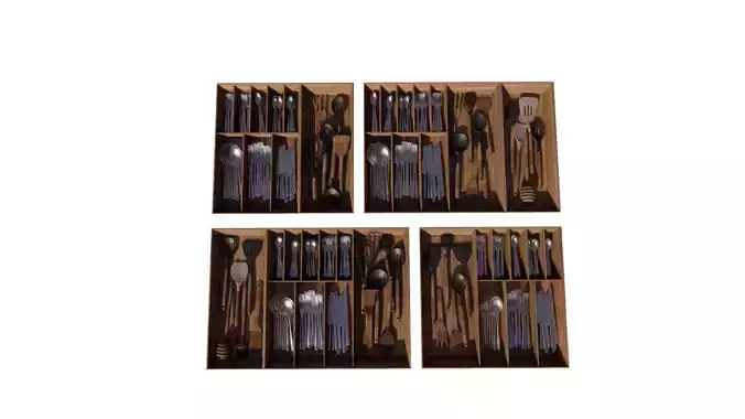 3D Model Organized Cutlery Drawer Low-poly 3D model
