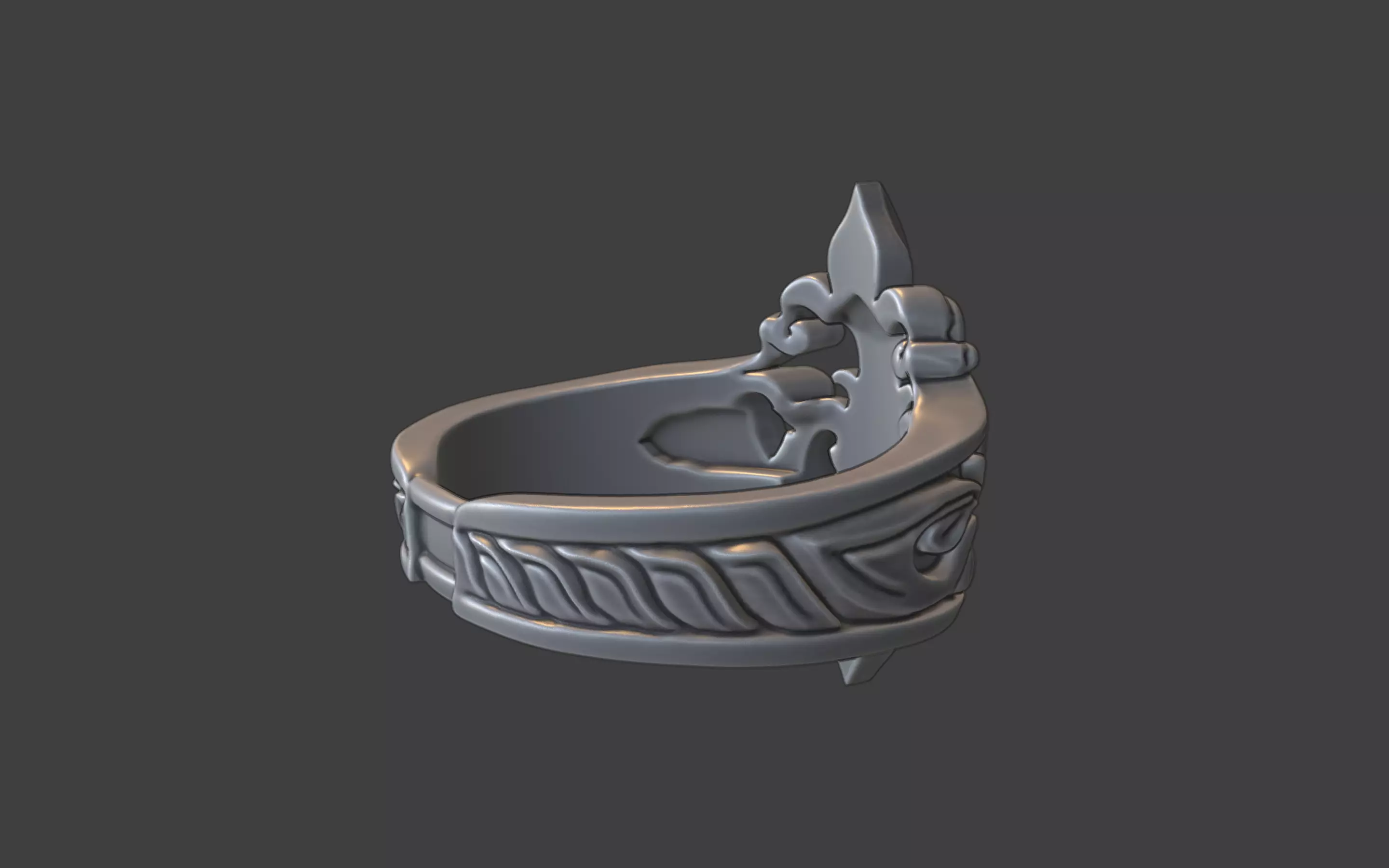 fleur de lis scrollwork silver ring 3D print model_5