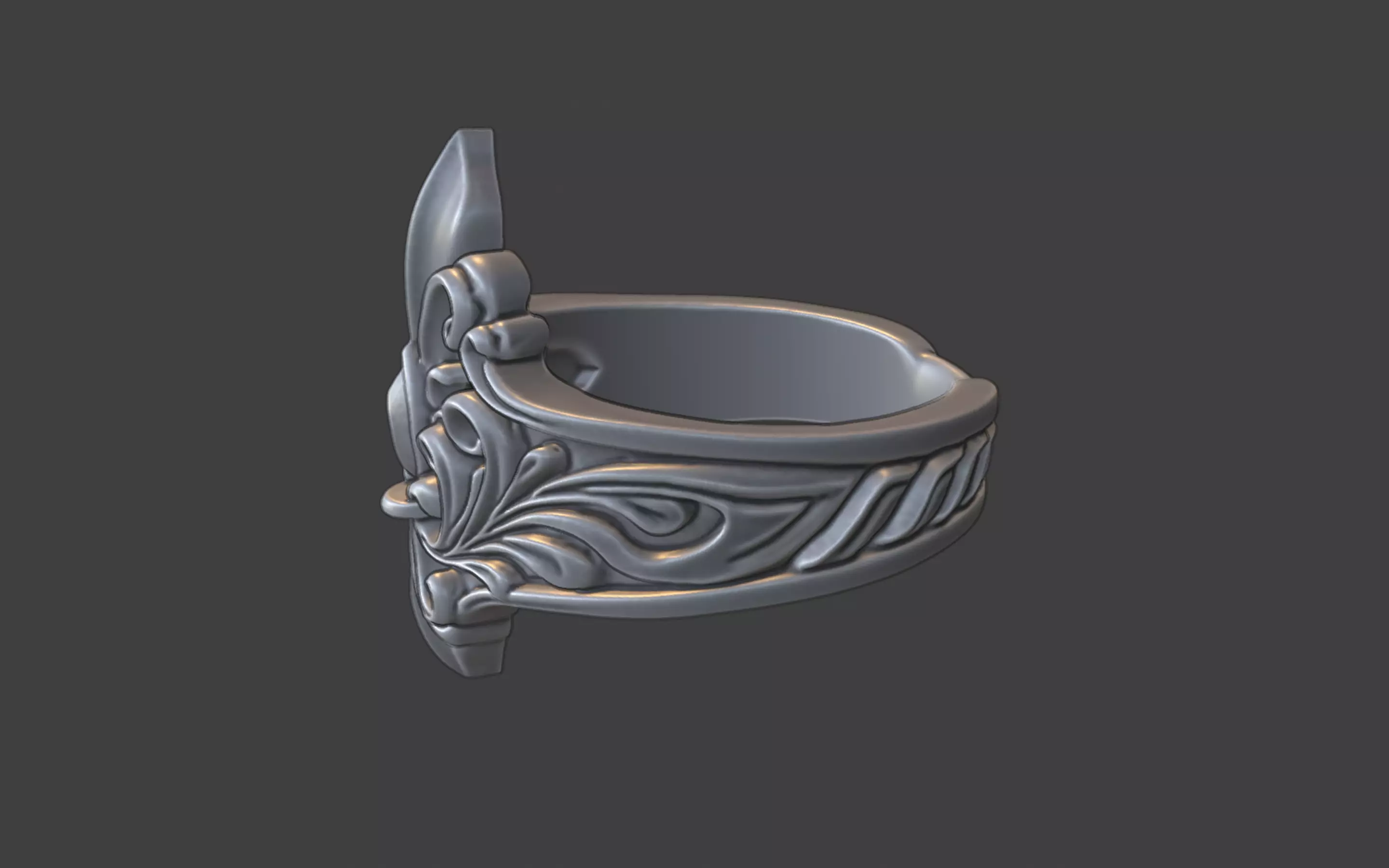 fleur de lis scrollwork silver ring 3D print model_11