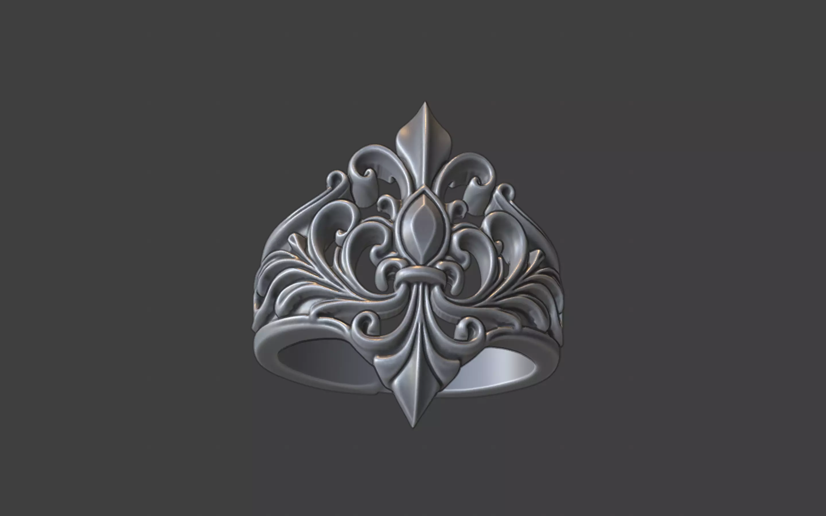 fleur de lis scrollwork silver ring 3D print model_8