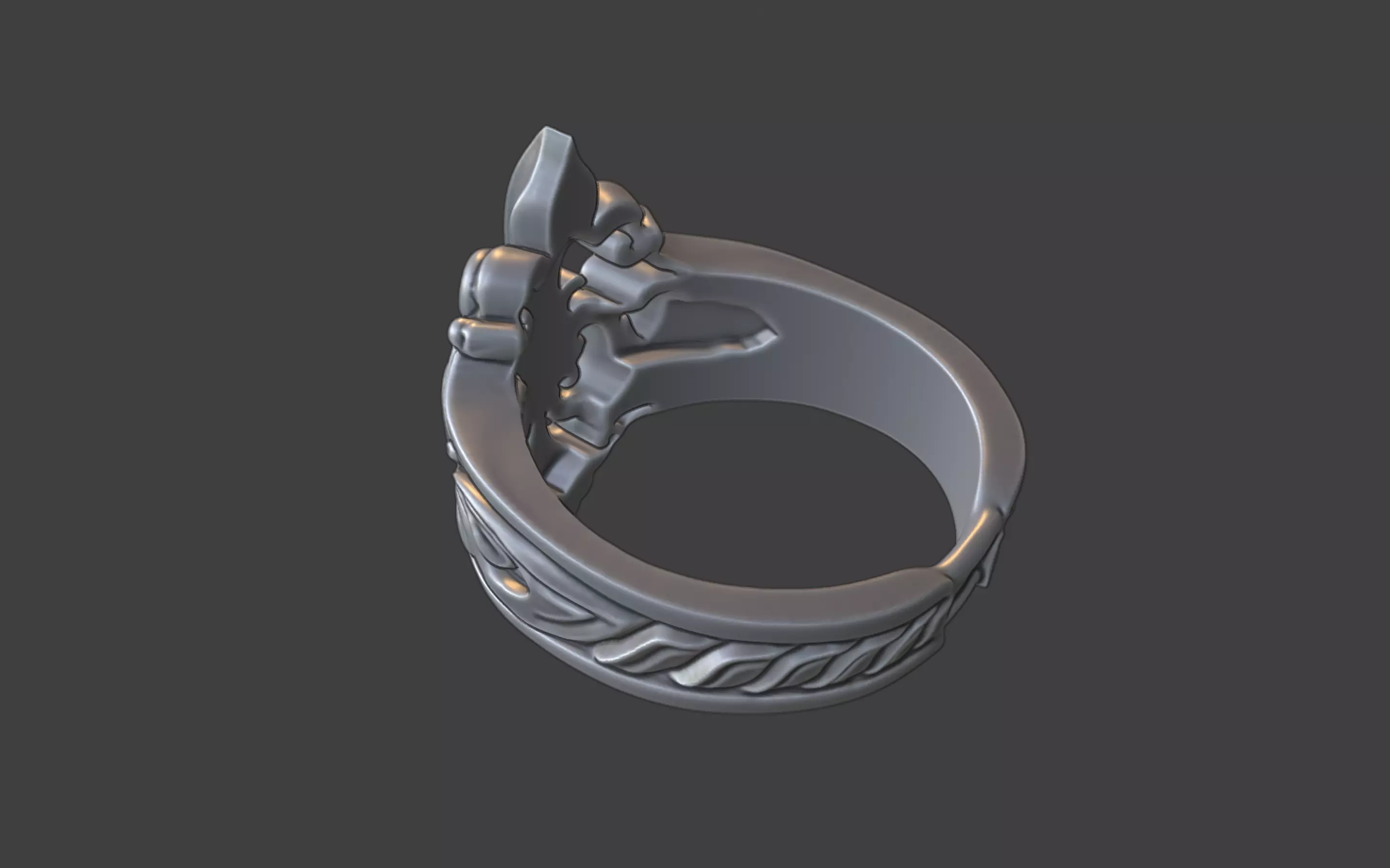 fleur de lis scrollwork silver ring 3D print model_12