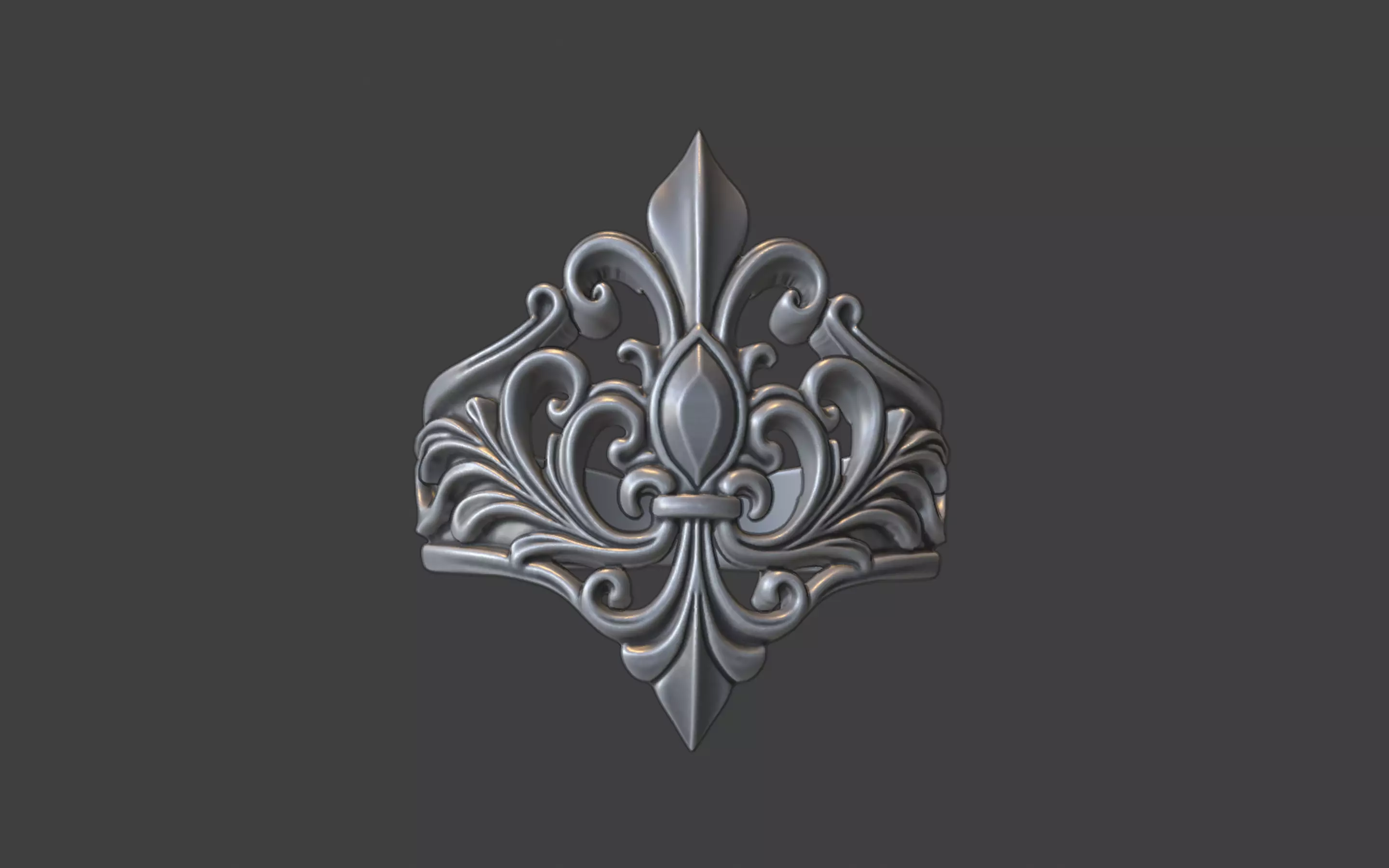 fleur de lis scrollwork silver ring 3D print model_9