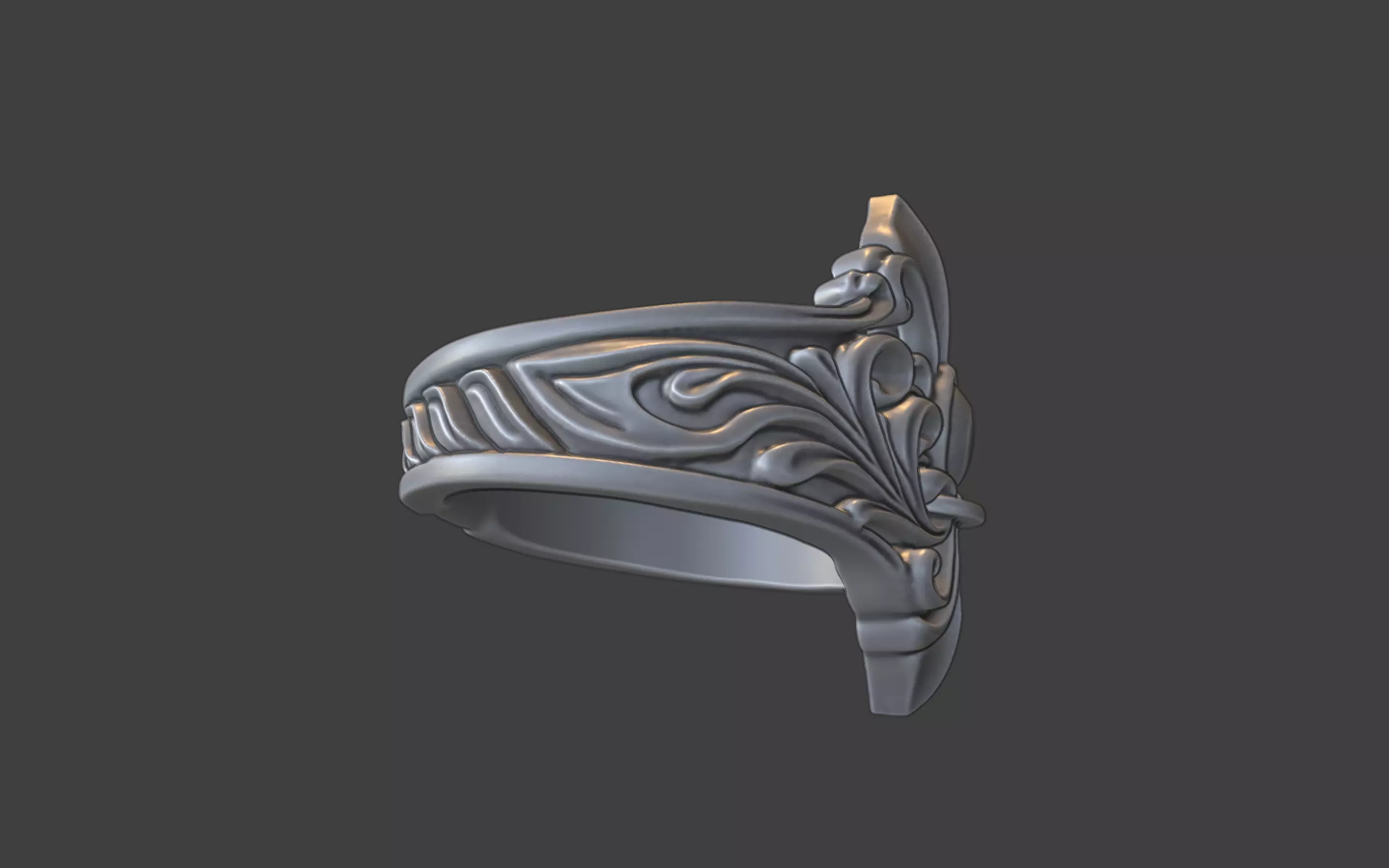 fleur de lis scrollwork silver ring 3D print model_15