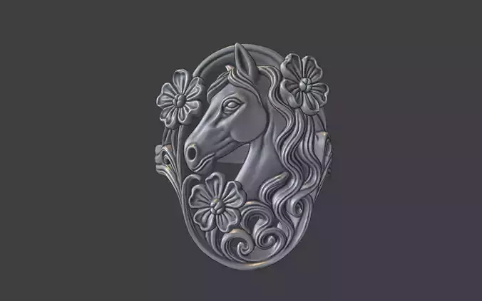 art nouveau floral horse ring nature inspired